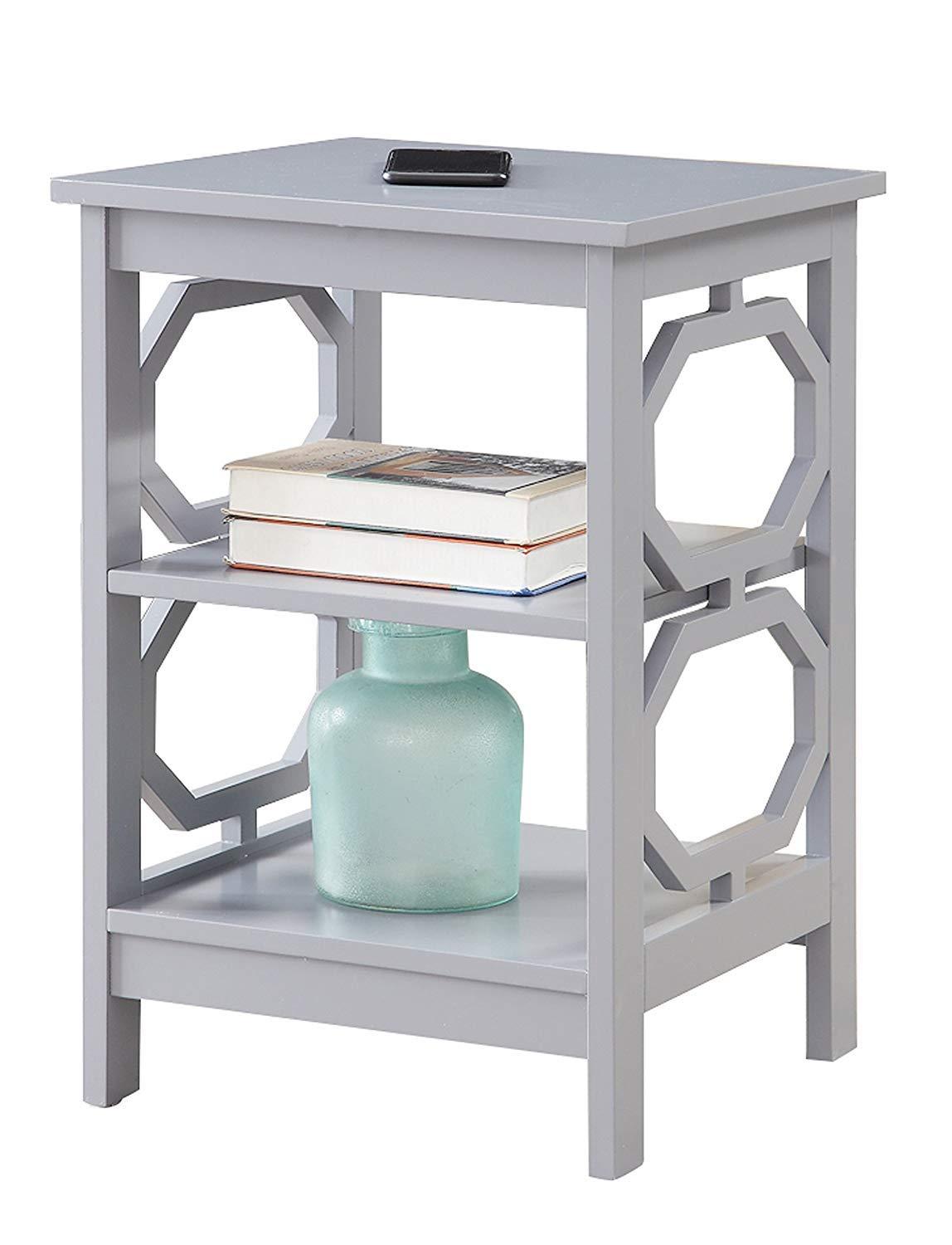 Gray Round Wood End Table with Shelves