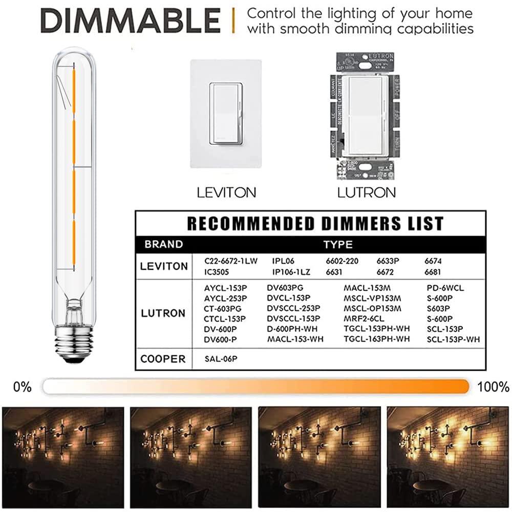 E26 LED Tubular Bulbs,Soft White 3000K,T10 Dimmable LED Bulb,8.9in Tube Edison Light Bulbs 4W Dimmable Tube Vintage Led Bulbs 40 Watt Equivalent,E26 Medium Base Lamp (4-Pack)