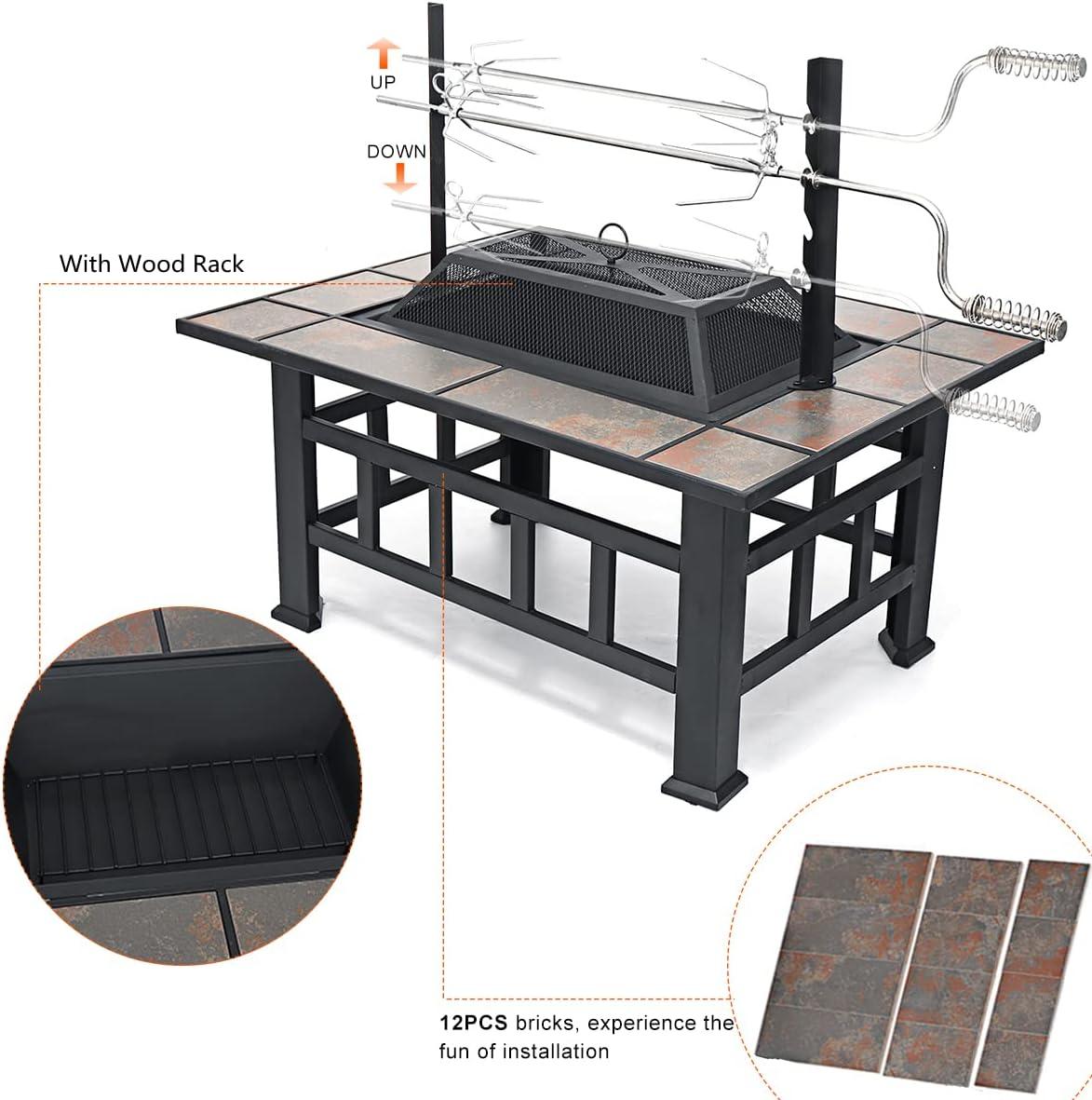 SINGLYFIRE 37 Inch Large Fire Pit with Ceramic Table & BBQ Grill for Backyard Garden