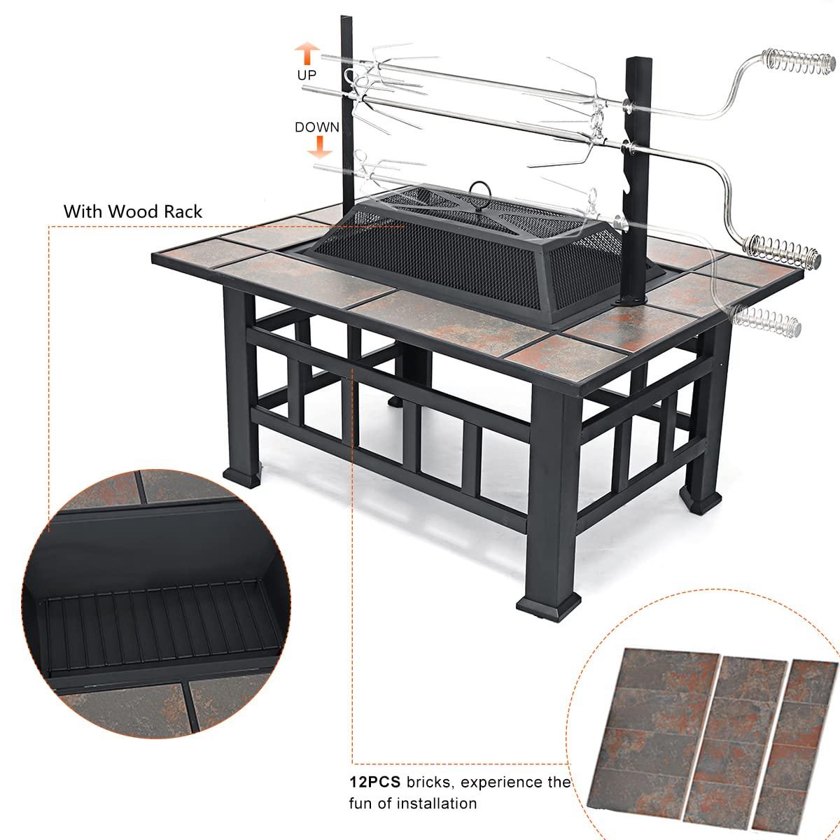 SINGLYFIRE 37 Inch Large Fire Pit with Ceramic Table & BBQ Grill for Backyard Garden