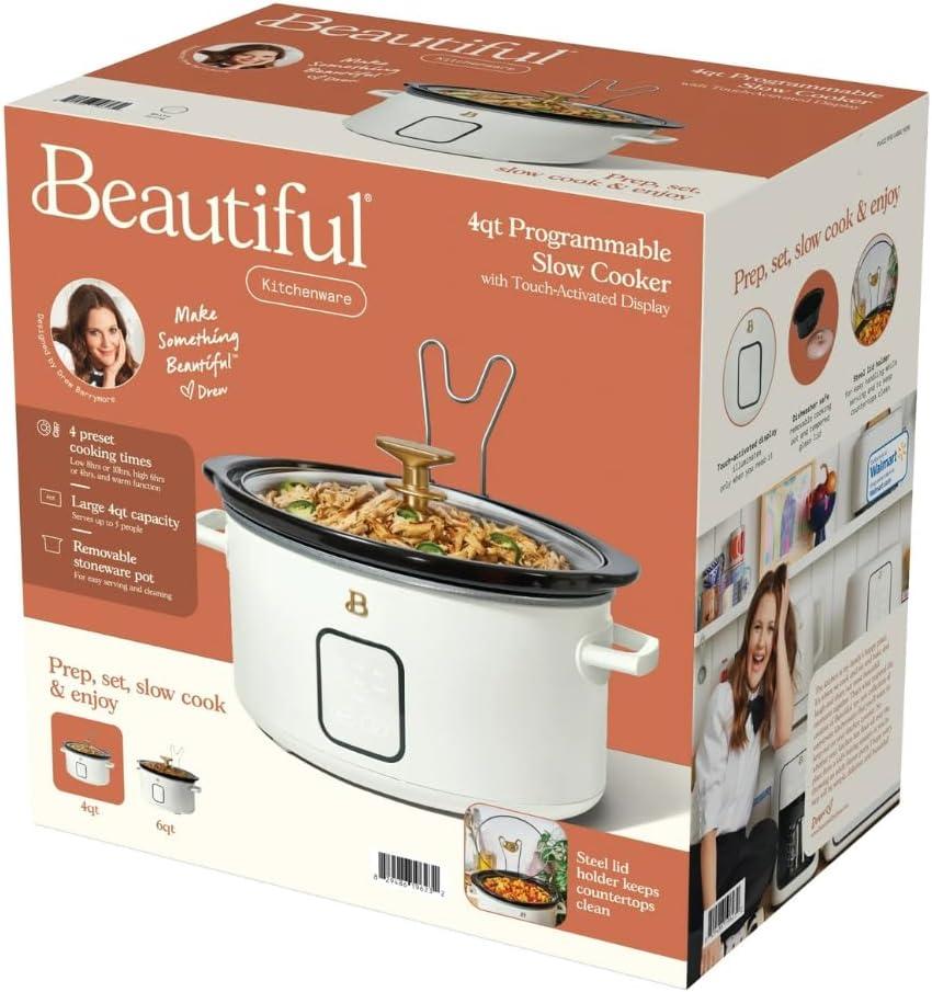 Beautiful 4Qt Slow Cooker with Touch-Activated Display, White Icing by Drew Barrymore