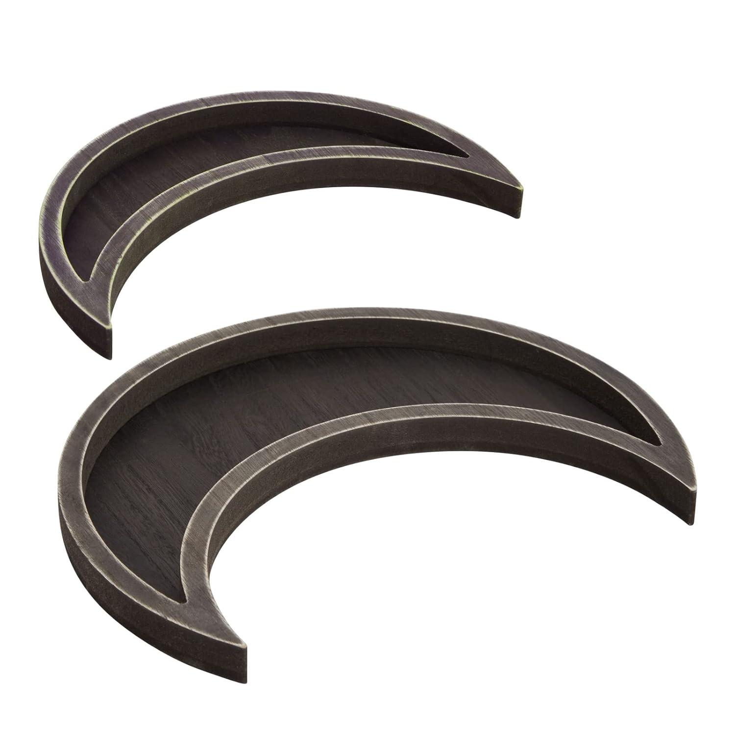 Farmlyn Creek 2-Piece Dark Brown Decorative Wooden Crescent Moon Tray - Rustic Home Décor Accents for Nursery & Shelf Decor - Crystals, Essential Oils, Gemstone Display & Perfume Tray
