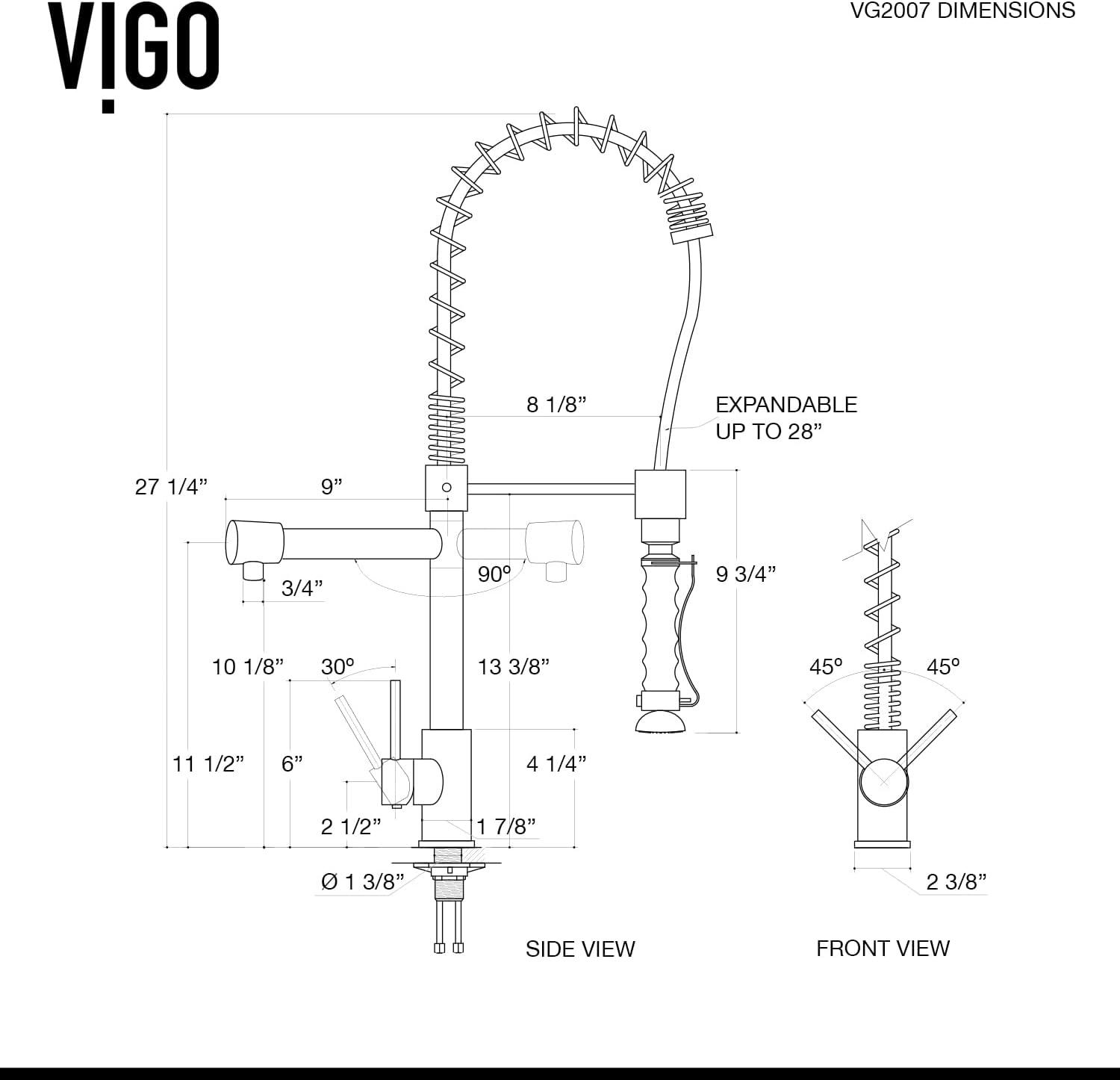 Zurich 27" H 1-handle Pull-Down Kitchen Faucet