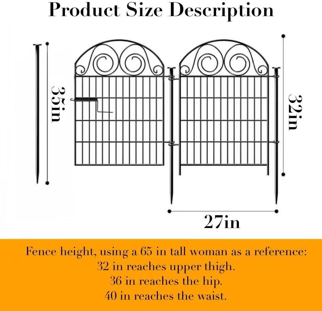 Tall Garden Fence Animal Barrier with Gate, 32 in(H) 16 Panels Garden Fences and Borders for Dogs, Dog Fence Outdoor for Yard, Total Length 35 Ft Metal Temporary Fencing│Patented