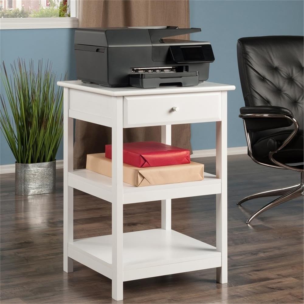 White Composite Wood Traditional Printer Stand with Drawer