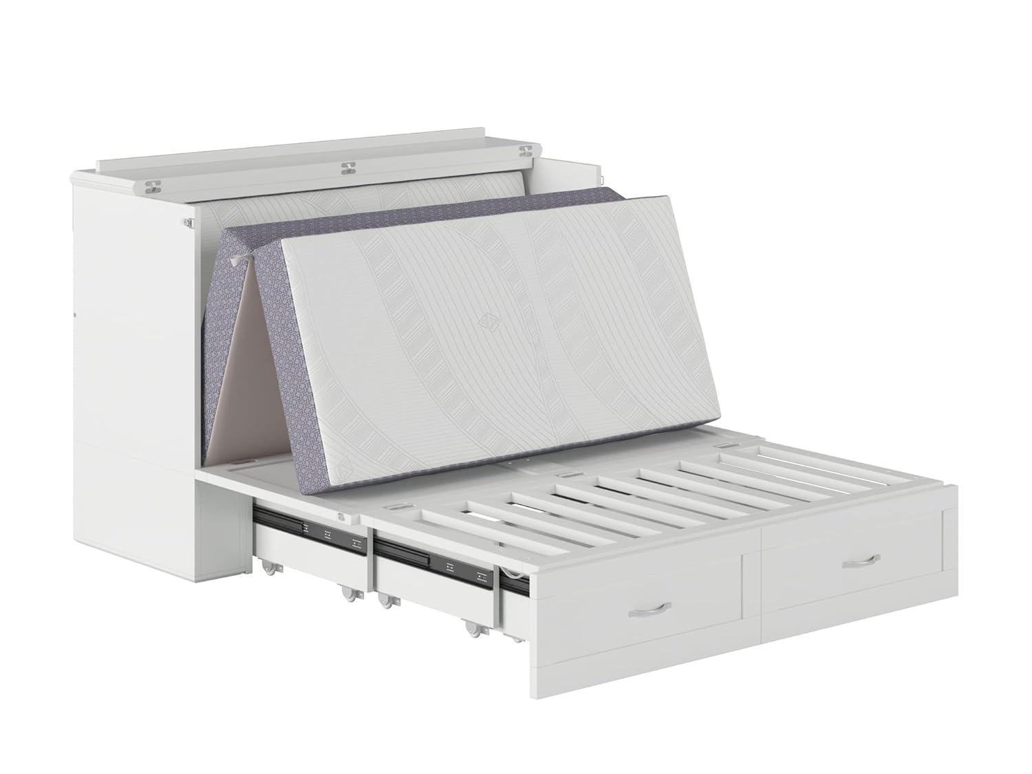 AFI Hamilton Full Solid Wood Murphy Bed Chest with Built-In Charger in White