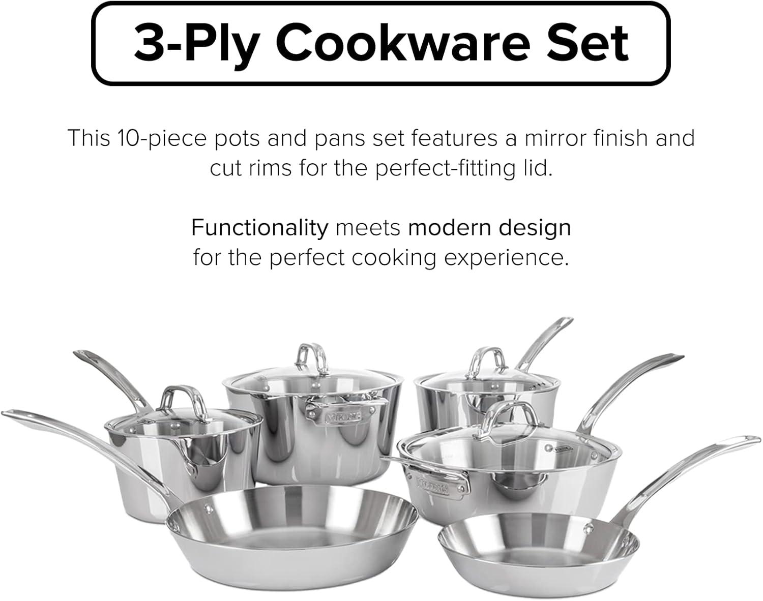 Viking 10-Piece Stainless Steel 3-Ply Cookware Set