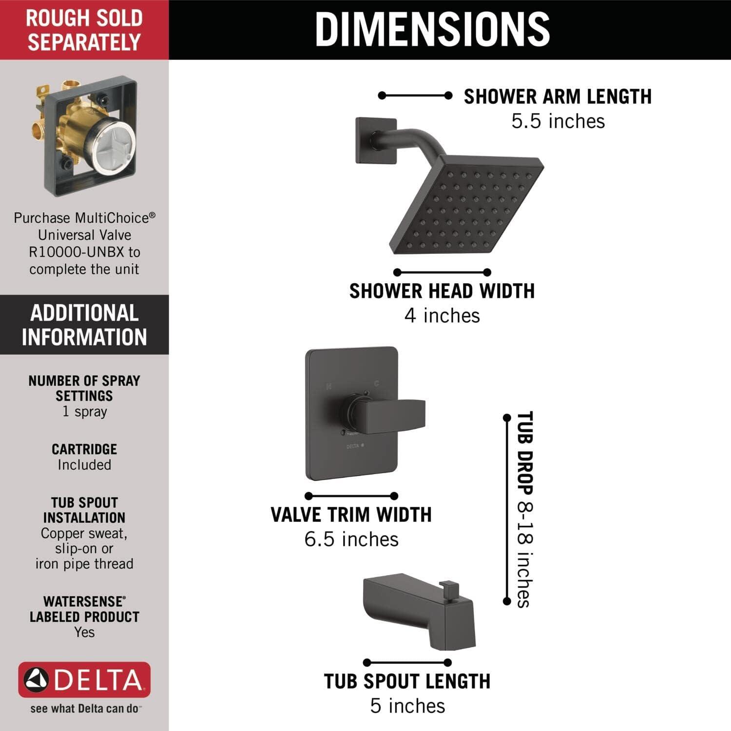 Modern Monitor 14 Series 1-handle Single Function Square Tub & Shower Trim