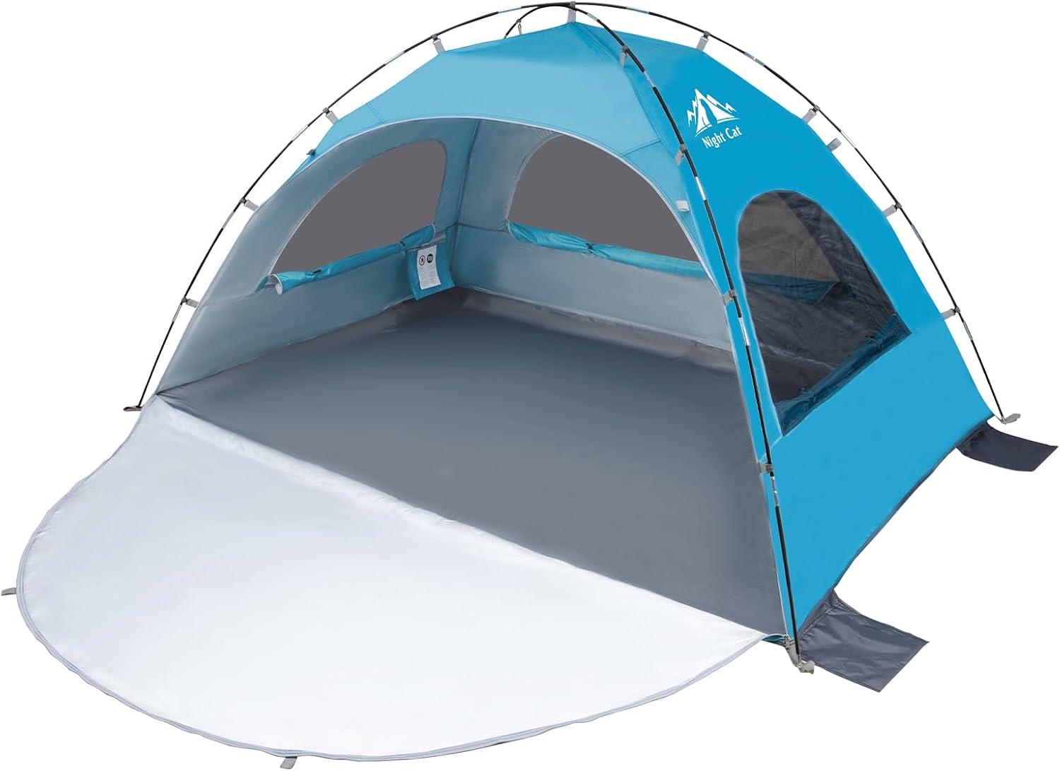 Blue 4-Person Summer Portable Beach Tent with UV Protection