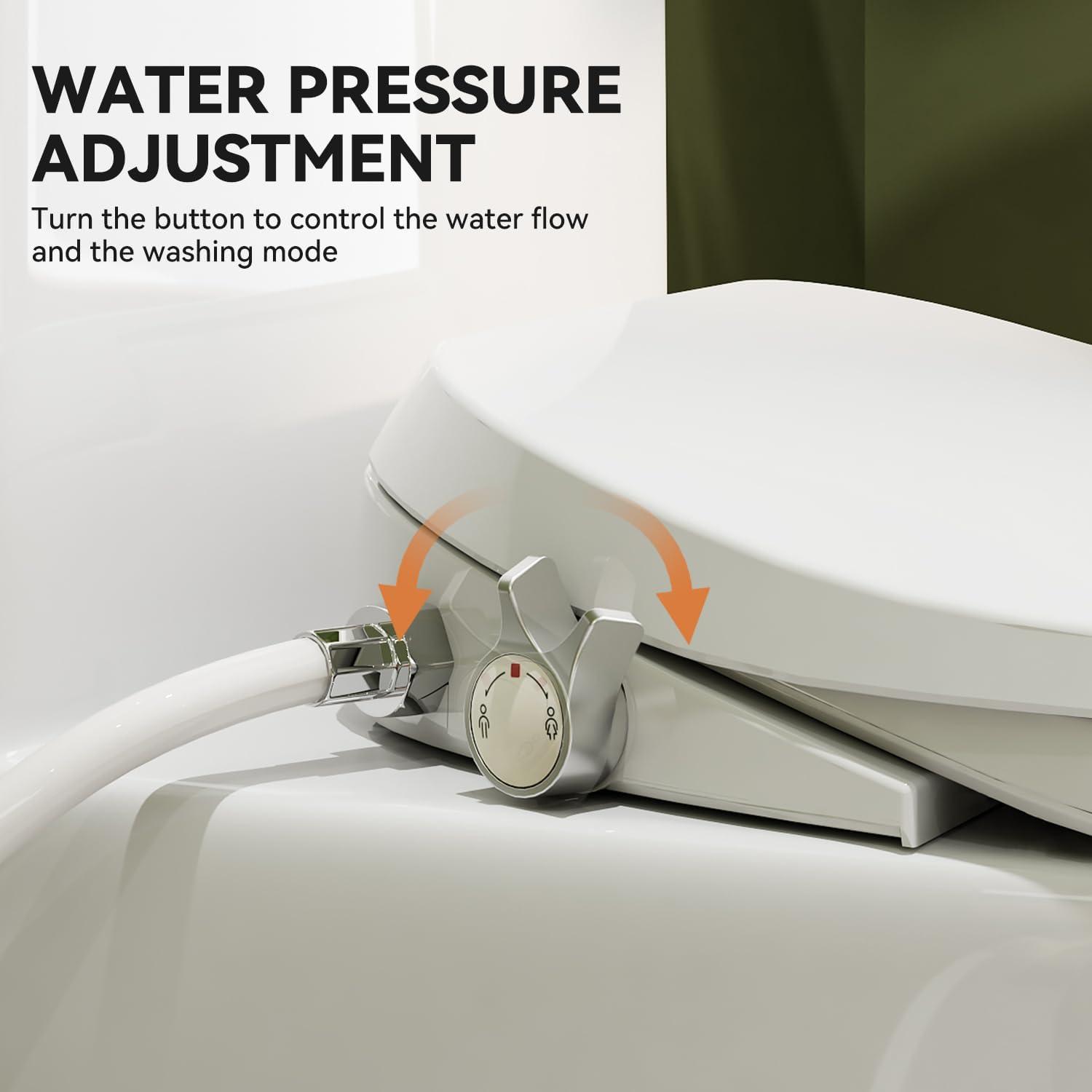 Unplugged Elongated Bidet Seat with Dual Stainless Nozzle and Adjustable Water Pressure