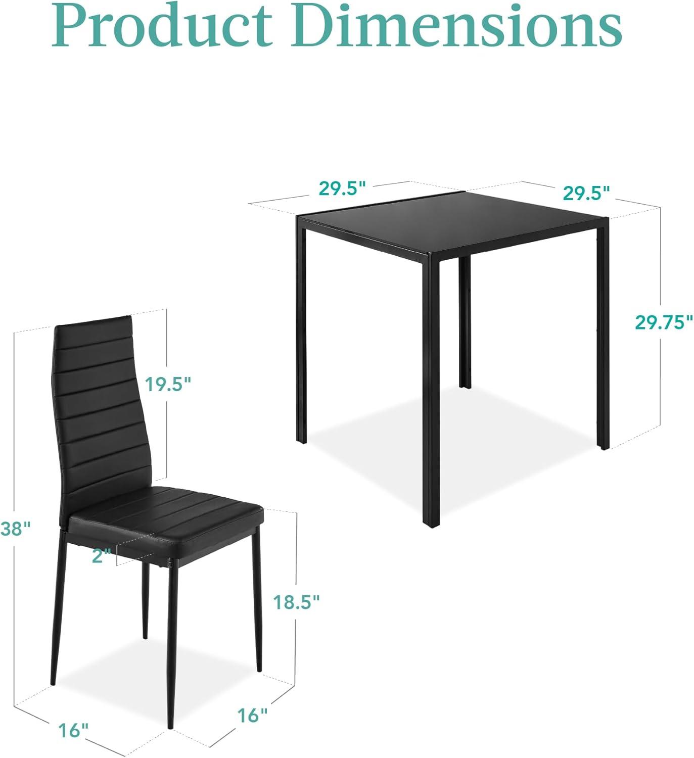 Best Choice Products 3-Piece Kitchen Dining Table Set w/ Glass Tabletop, 2 PU Leather Chairs