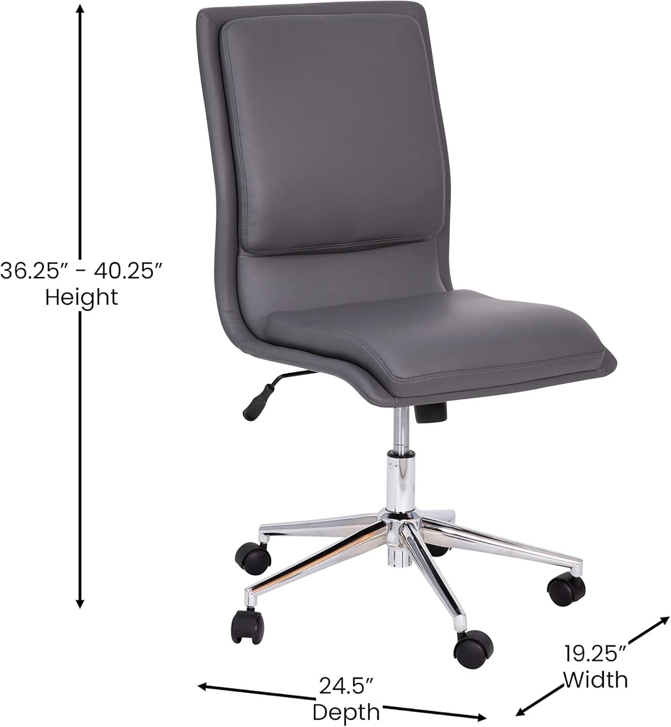Flash Furniture Madigan Mid-Back Armless Swivel Task Office Chair with LeatherSoft and Adjustable Chrome Base, Gray