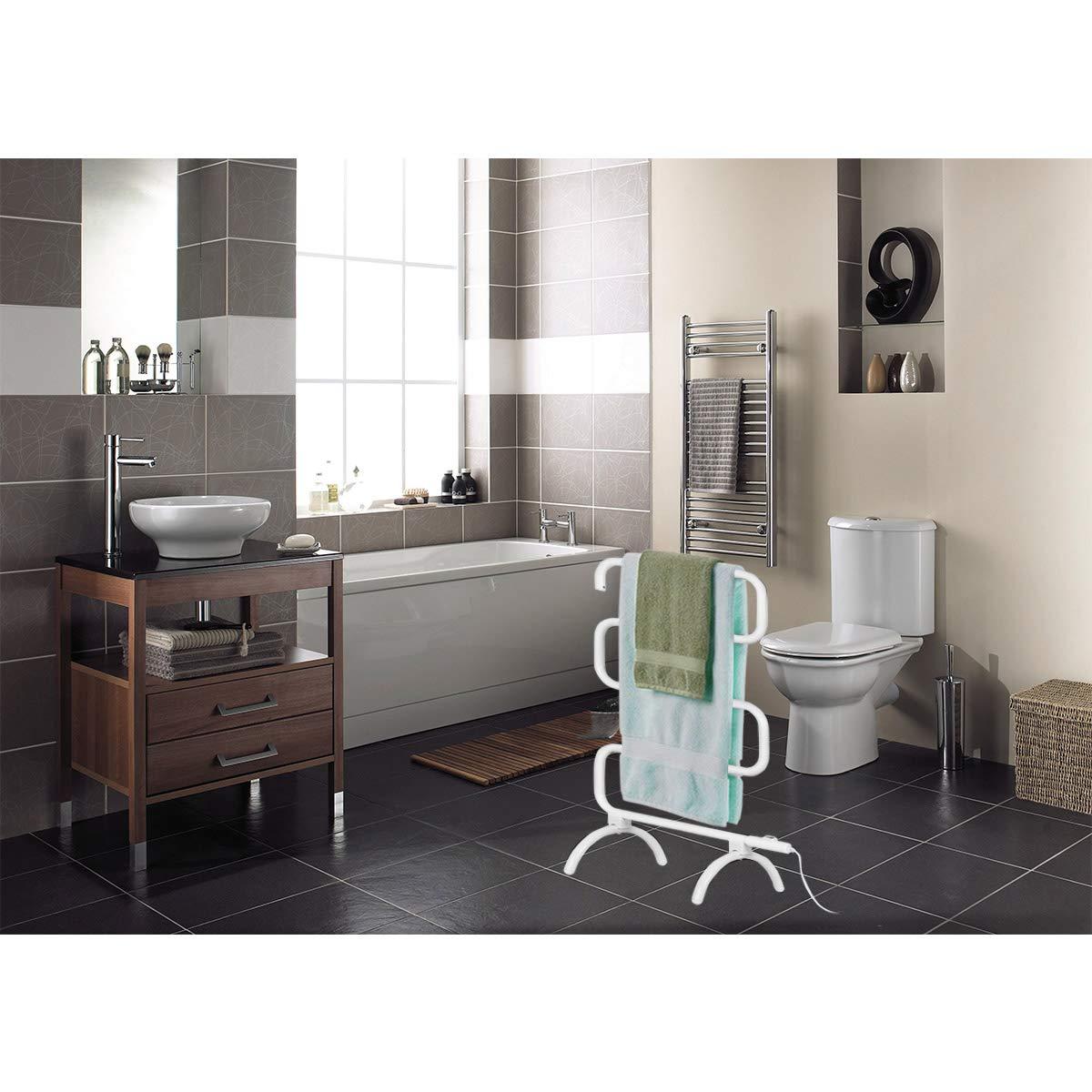 Tangkula Towel Warmer, Home Bathroom 100W Electric 5-Bar Towel Drying Rack, Freestanding and Wall Mounted Design Towel Hanger, Towel Heater, White (23"L x 13"W x 36"H)