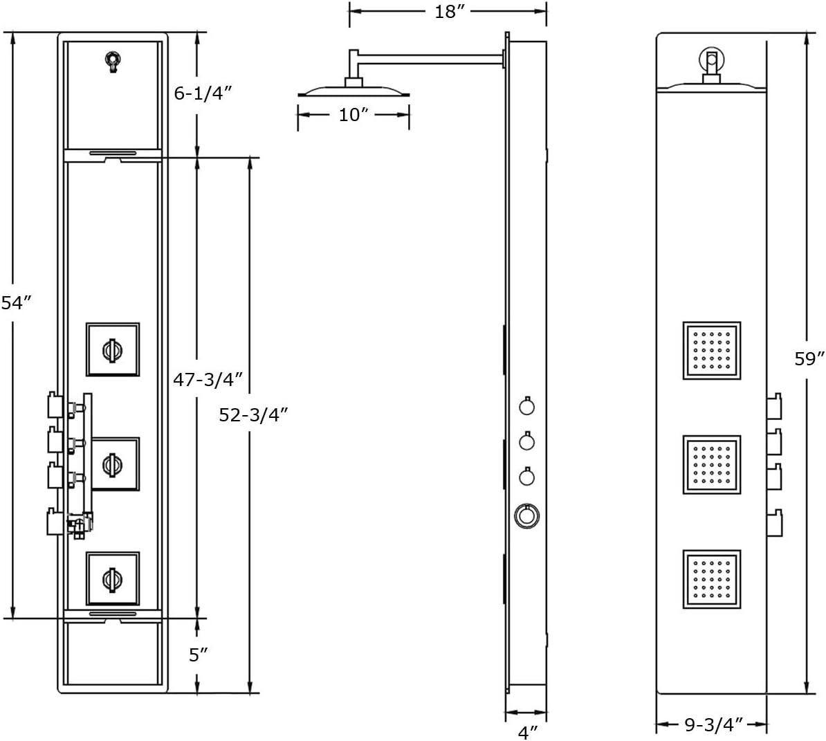 59-Inch White Aluminum Shower Panel with Rainfall Showerhead and Body Nozzles