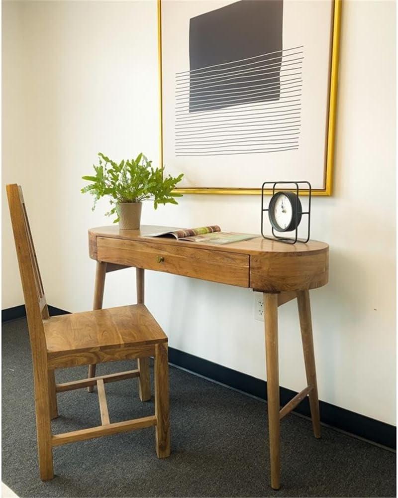 Natural Solid Wood Mid-Century Desk with Drawer