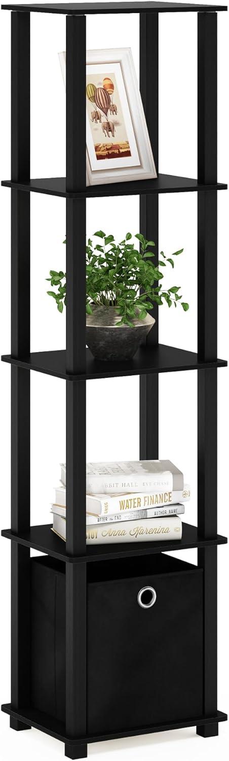 Furinno 5-Shelf Storage Bookcase Multi-Functional Bookshelf Display Rack with Drawer,Black