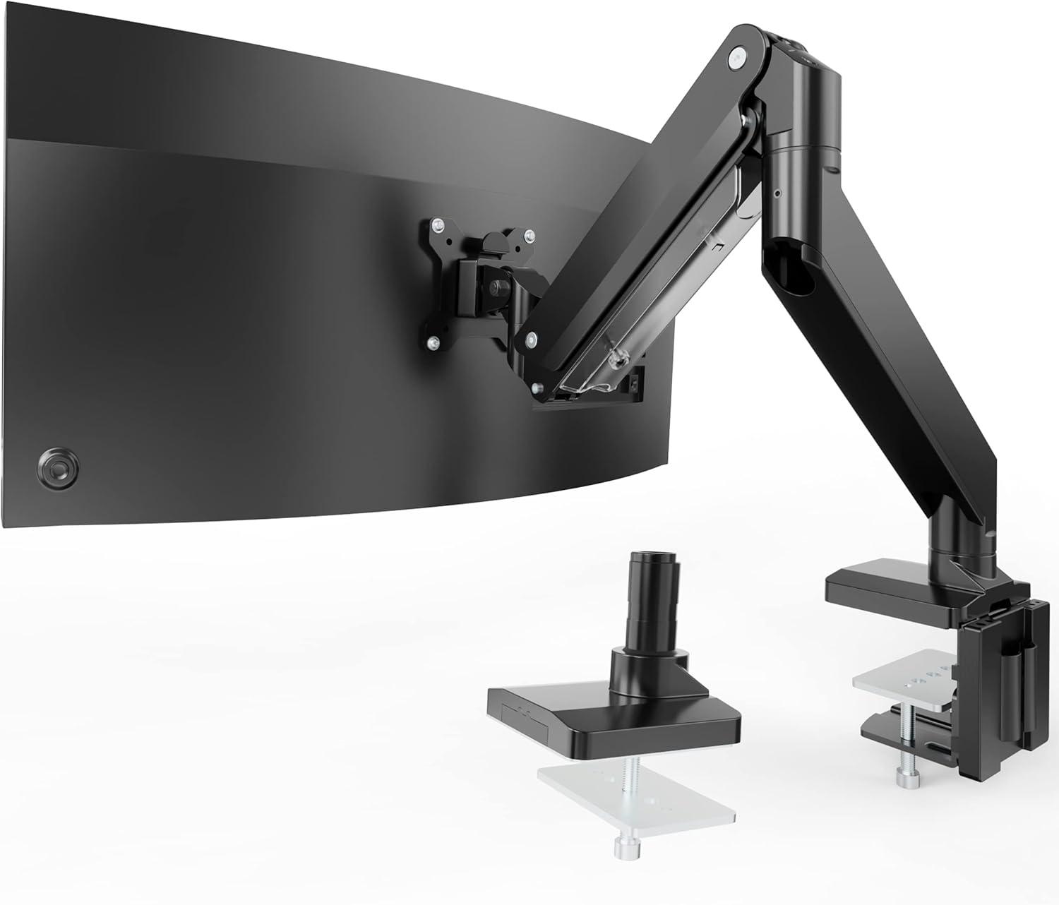 Heavy Duty Monitor Arm for Ultrawide Screens up to 49 inch and 39.6lbs, Premium Aluminum Single Desk Mount Stand with Gas Spring, VESA 75x75/100x100