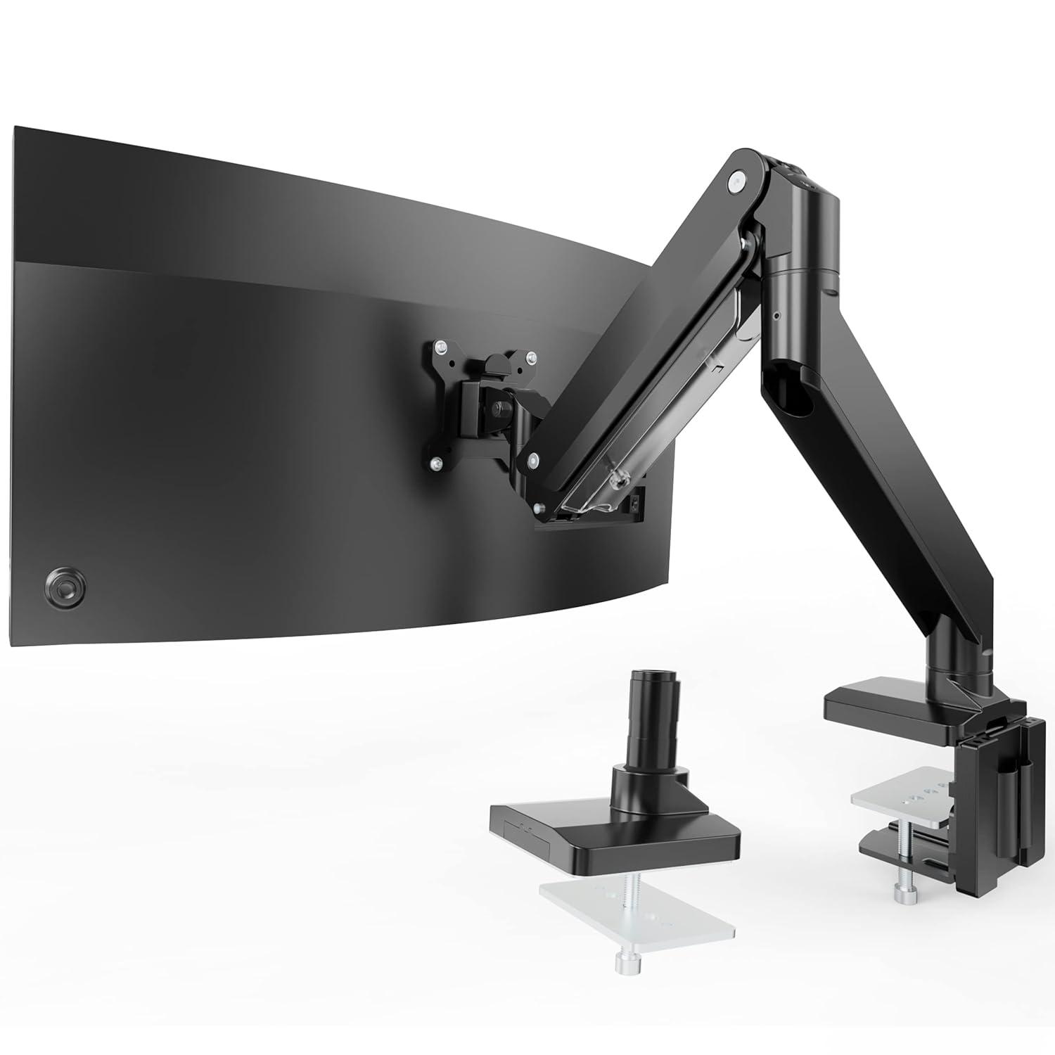Heavy Duty Monitor Arm for Ultrawide Screens up to 49 inch and 39.6lbs, Premium Aluminum Single Desk Mount Stand with Gas Spring, VESA 75x75/100x100