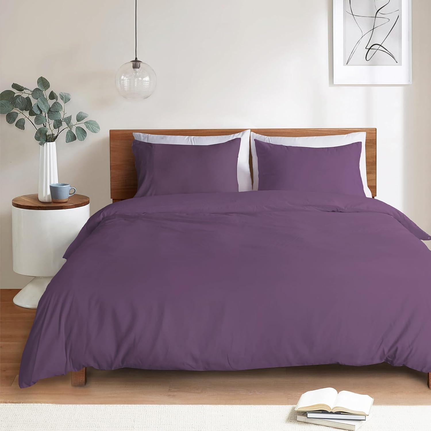 Nestl 3pc Duvet Cover Set, Luxury Microfiber Duvet Cover King with Pillow Shams, Purple Eggplant