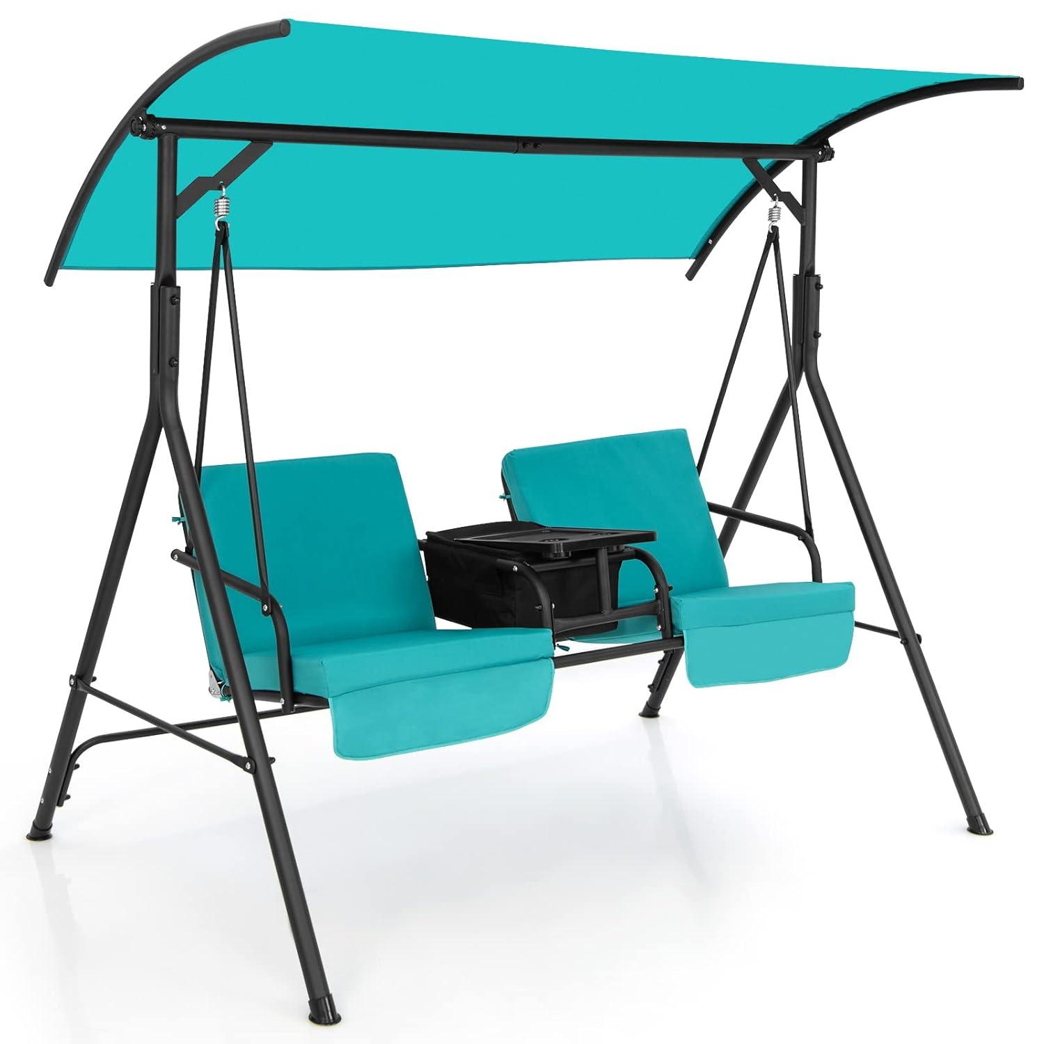 Spaco Outdoor Patio Porch Swing Chair with Adjustable Canopy for Garden, Balcony, Poolside, Turquoise