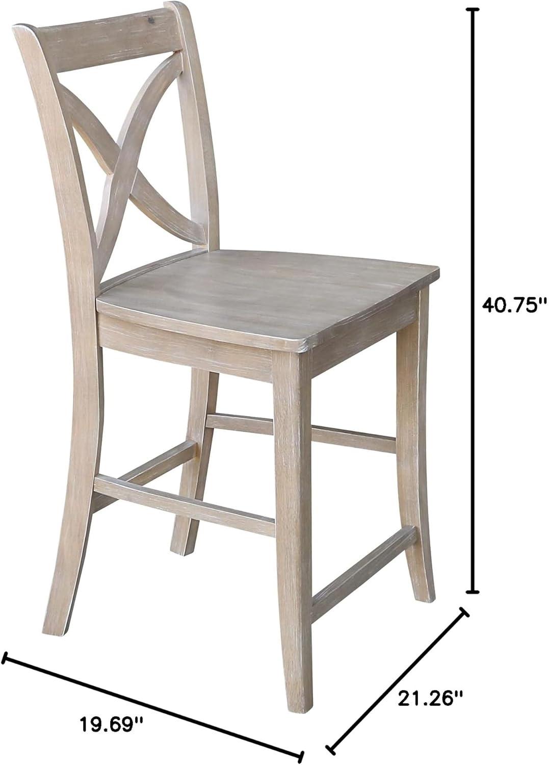 24" Vinyard Counter Height Barstool Washed Gray/Taupe - International Concepts: Solid Wood, X-Back Design