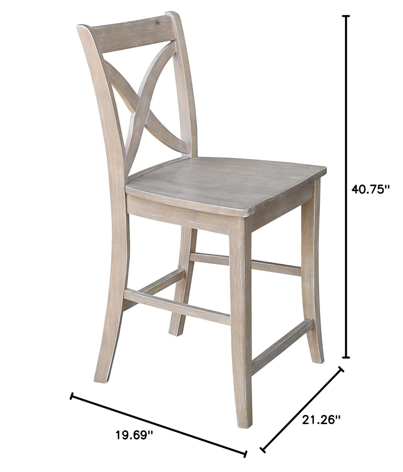 24" Vinyard Counter Height Barstool Washed Gray/Taupe - International Concepts: Solid Wood, X-Back Design
