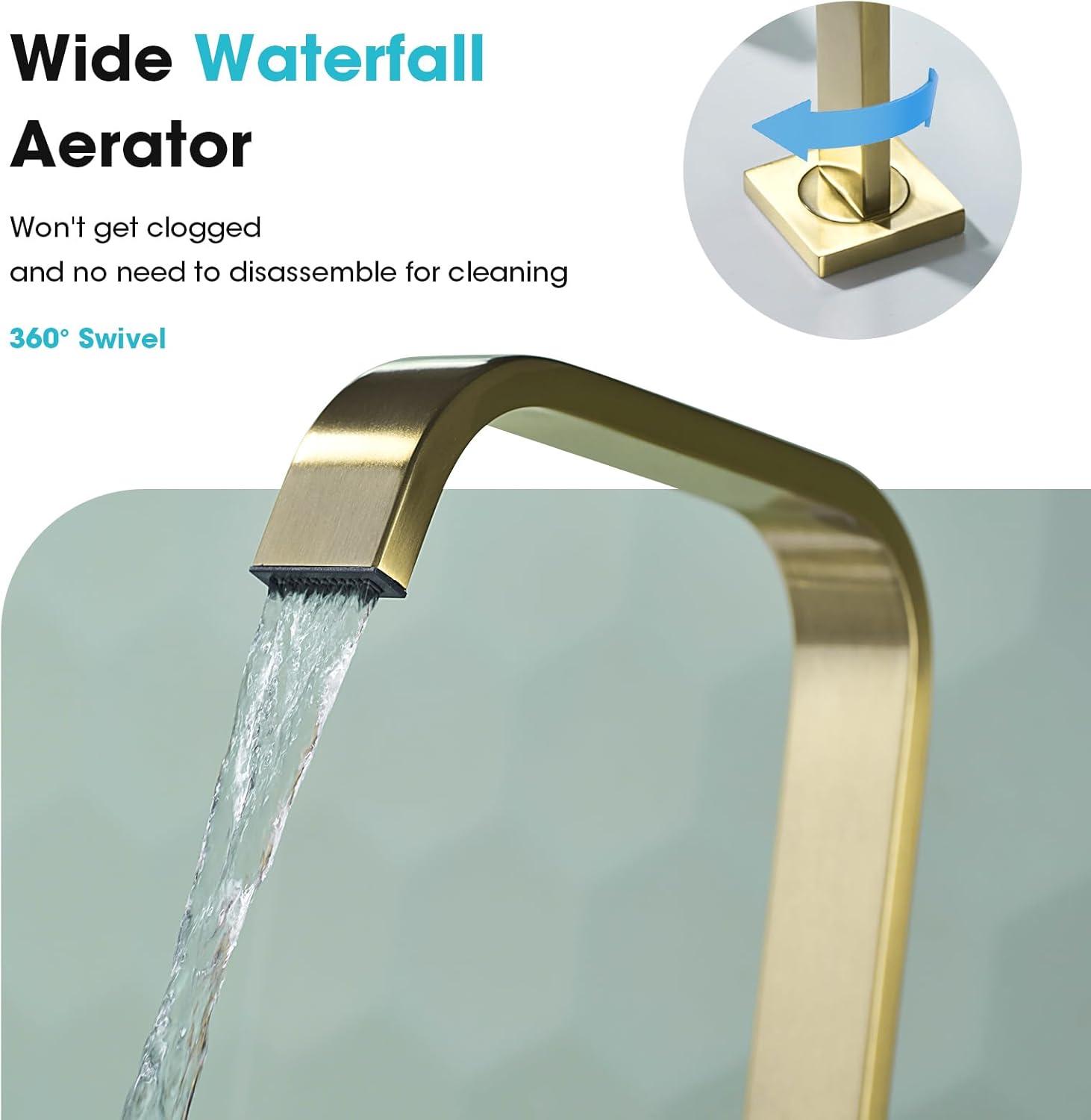 Brushed Gold Brass Double Handle Widespread Bathroom Faucet