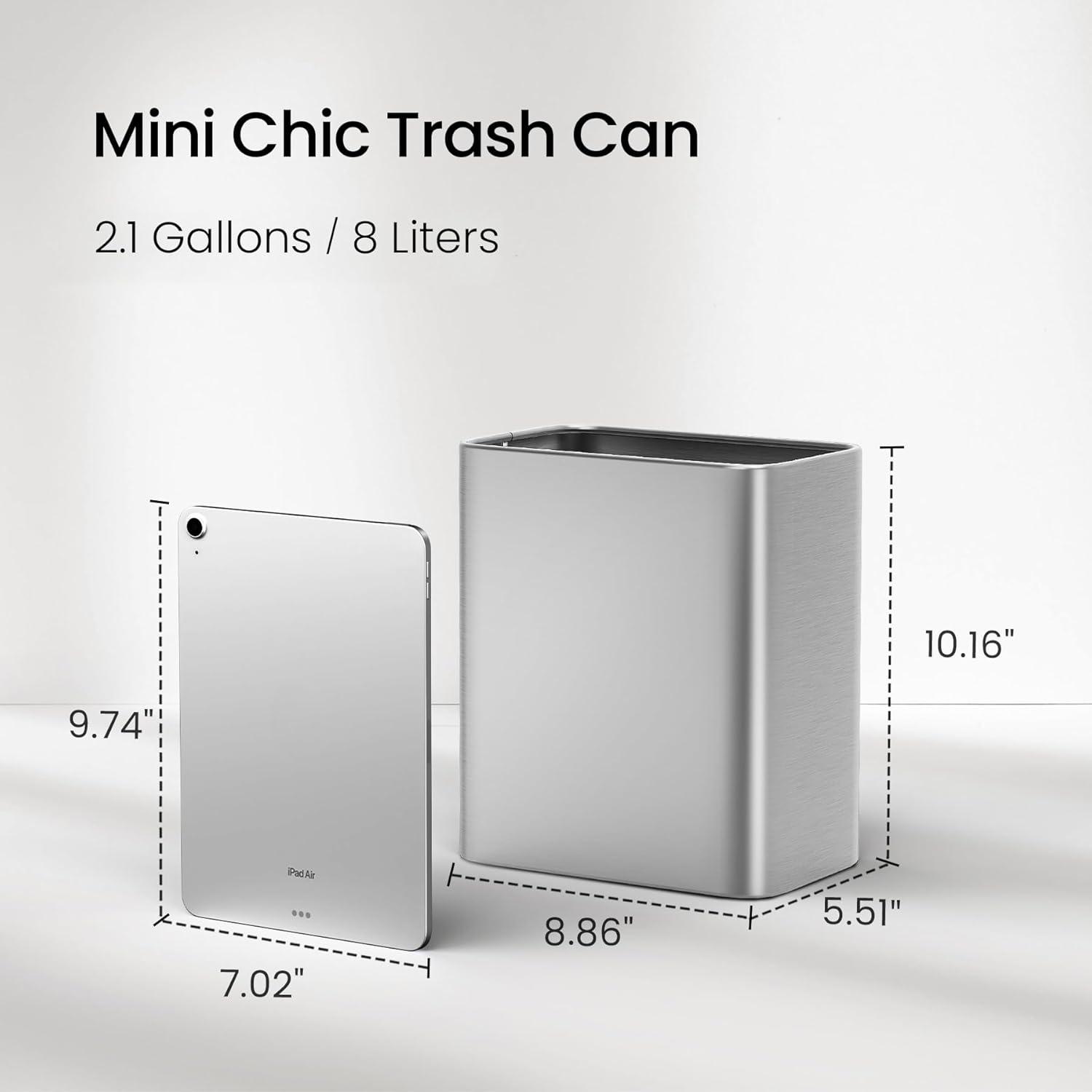 Stainless Steel Open-Top Trash Can - 2.1 Gallons