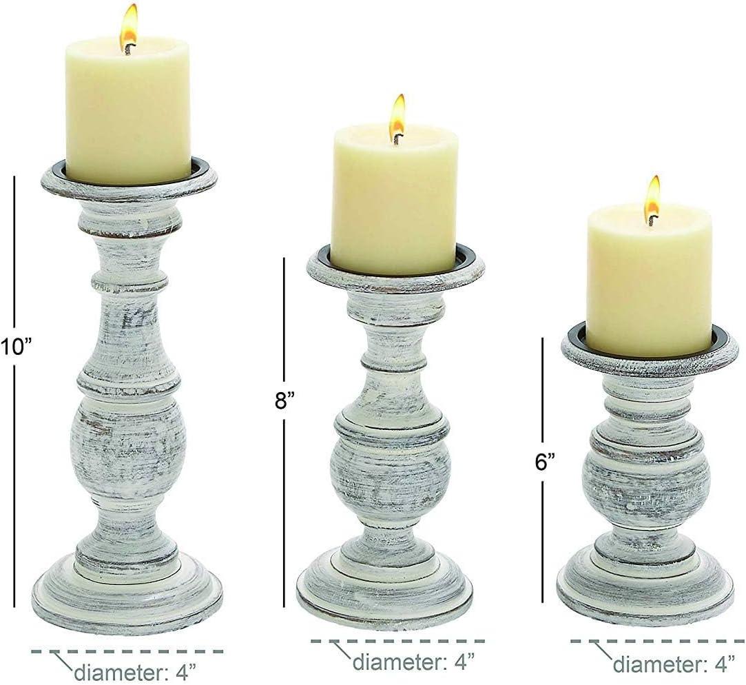 Set of 3 Rustic Pillar Candle Holder White - Olivia & May: Elegant Mango Wood, Sturdy Base, Indoor Use