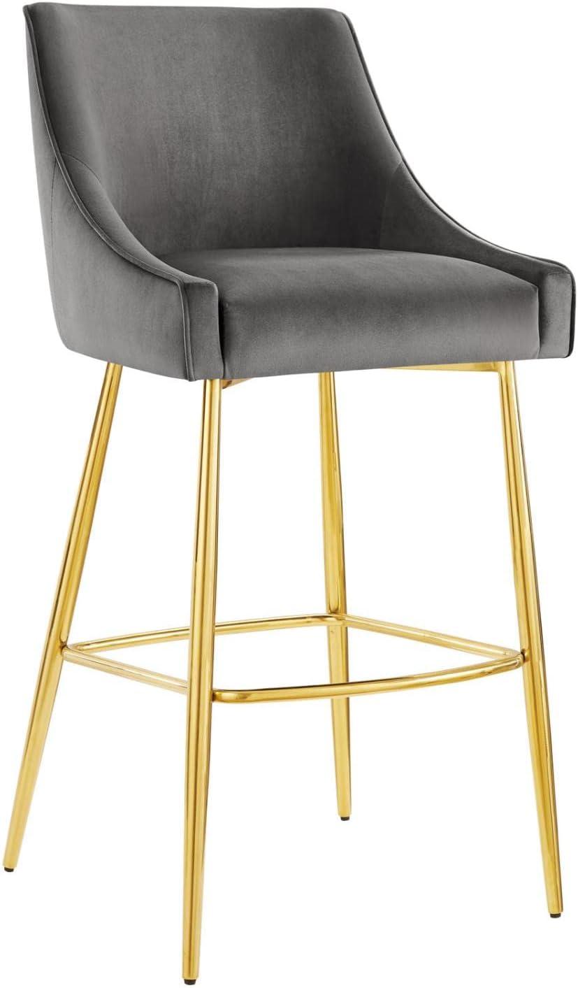 Discern 42" Gray Performance Velvet and Gold Metal Bar Stool