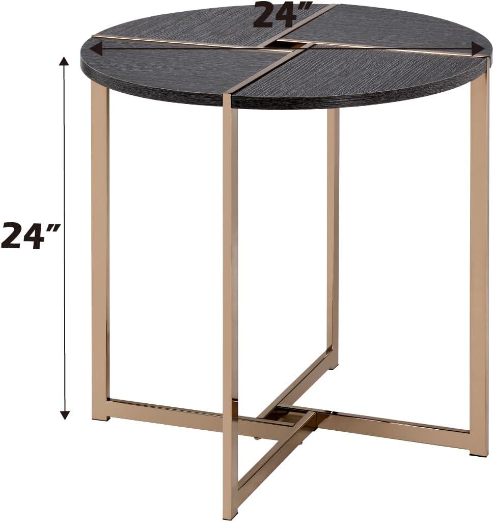 ACME Bromia Round Wooden End Table in Black and Champagne