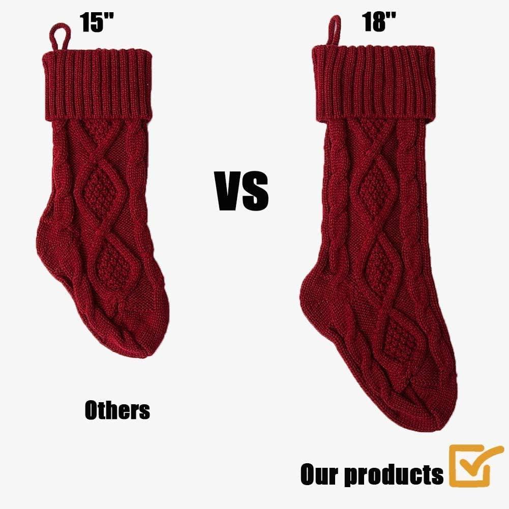 Husfou 4 Pack Christmas Knitted Splicing Stockings, 18 inch Large Cable Knitted Xmas Stockings Decorations for Indoor Family Holiday Christmas Party