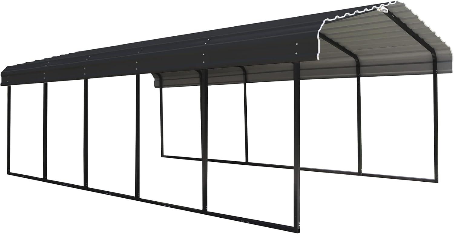 Arrow Carports Galvanized Steel Carport, Full-Size Metal Carport Kit, 12' x 24' x 7', Charcoal