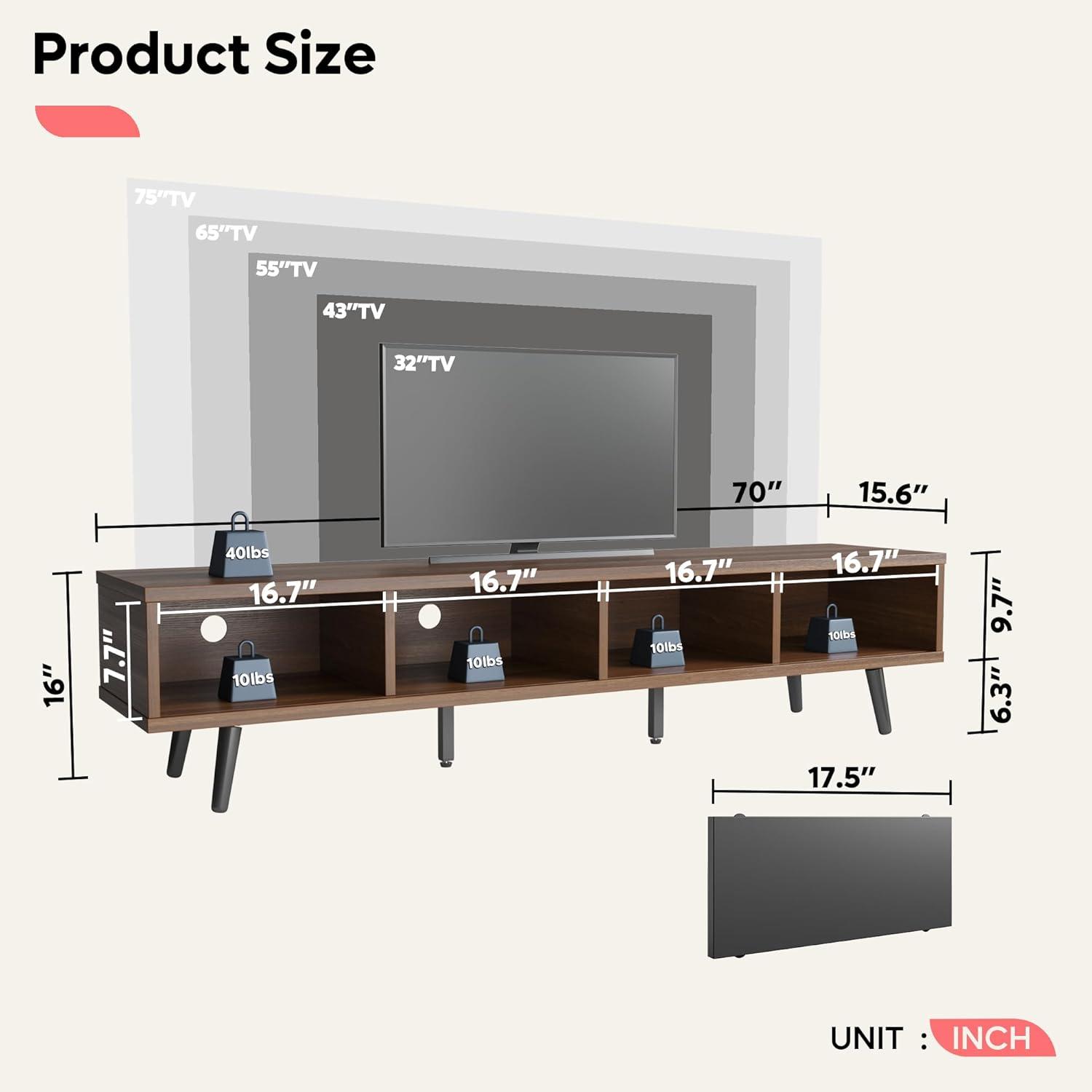 Walnut and Gray 70" Mid Century Modern TV Stand with Sliding Doors