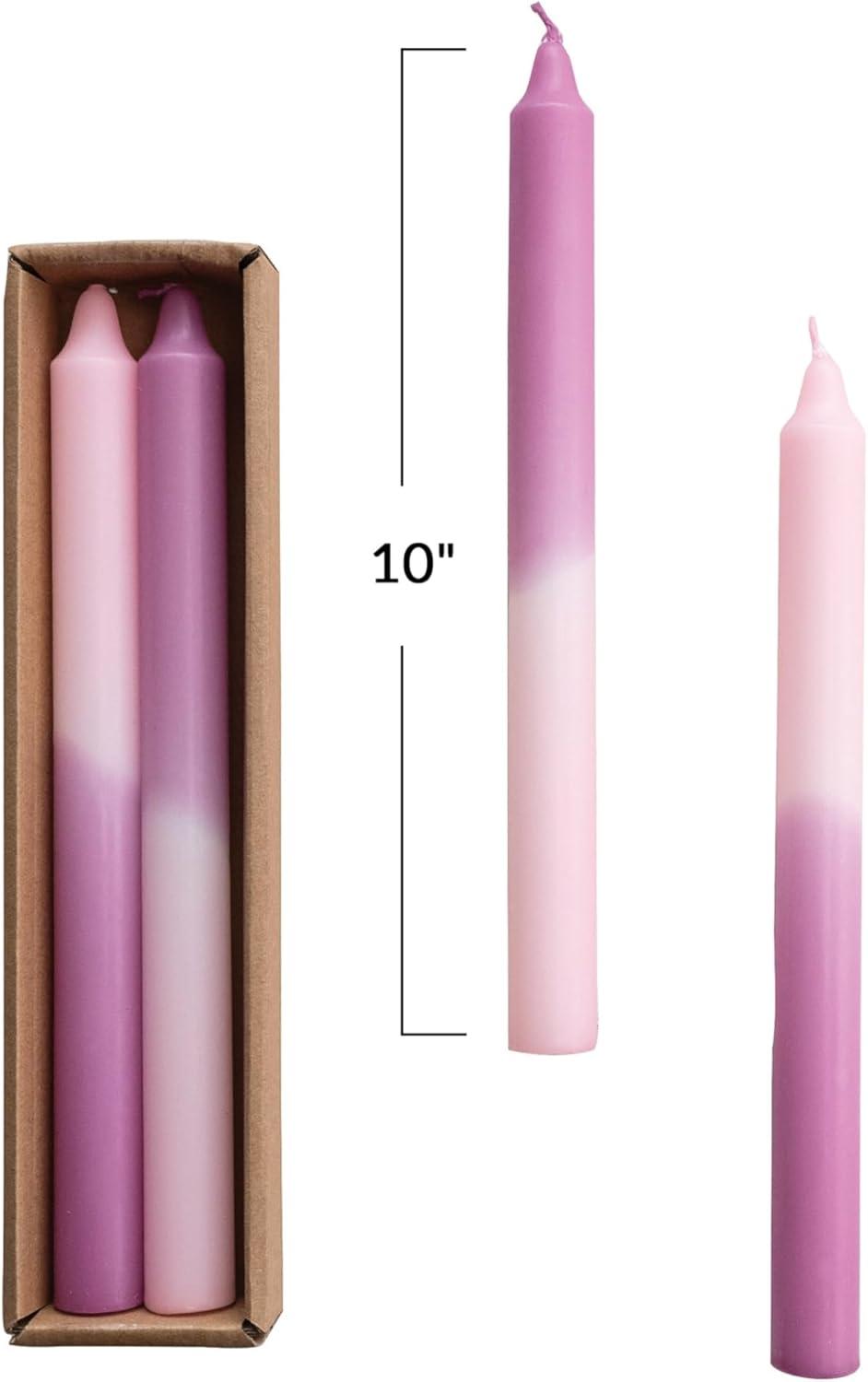 Lilac Ombre Pink and Purple Paraffin Taper Candles, Set of 2