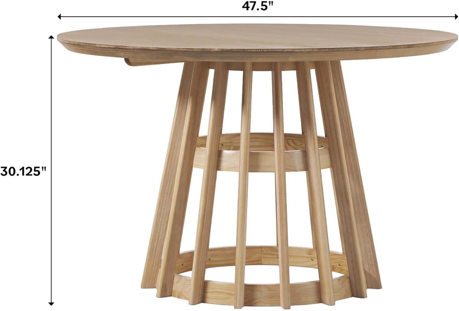 Walker Edison 48" Mid-Century Round Wood Pedestal Dining Table, Cerused White