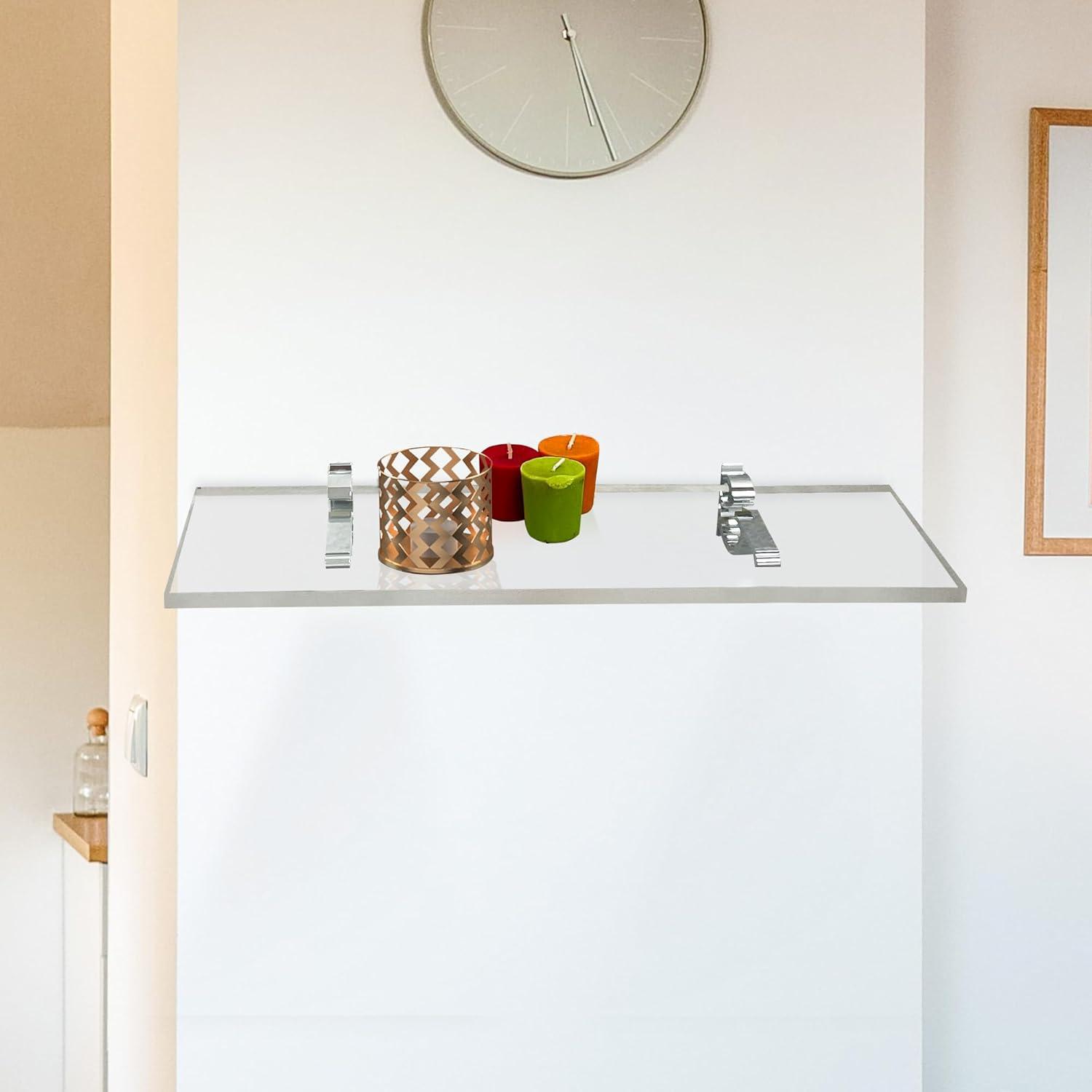 Clear Acrylic Floating Shelf with Chrome Brackets, 24" x 6"