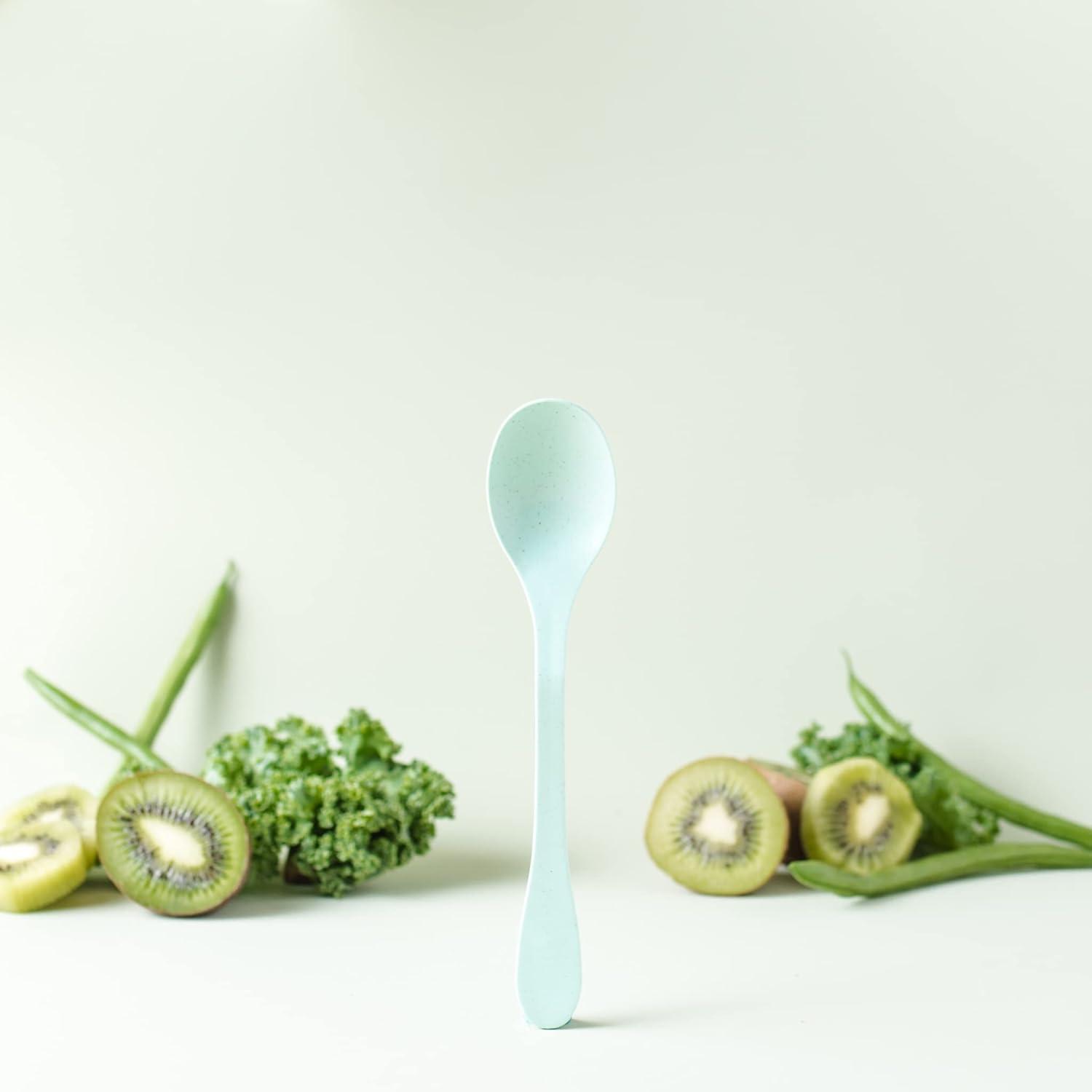Eco-Friendly Bamboo Fiber Reusable Flatware Set in Mint, Coral, White