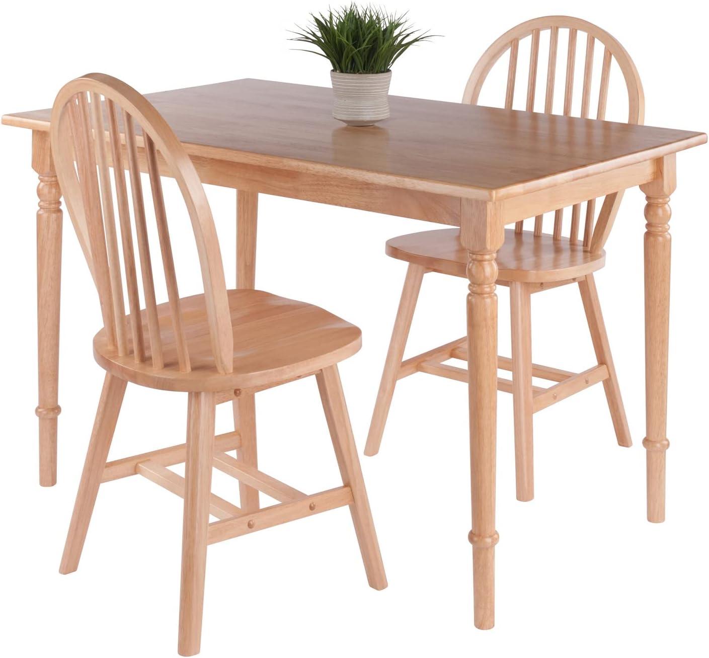 3pc Ravenna Dining Table Set Natural - Winsome: Solid Wood, Seats up to 4, Windsor Chairs