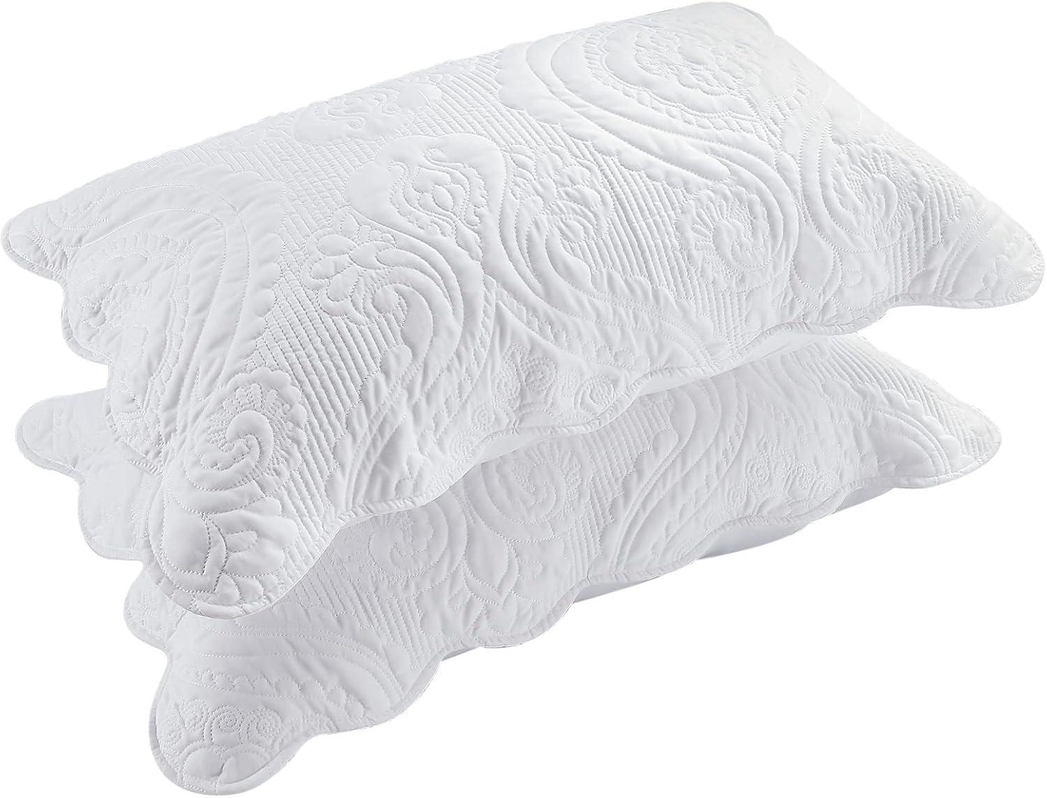 White Embroidered Microfiber Standard/Queen Pillow Shams