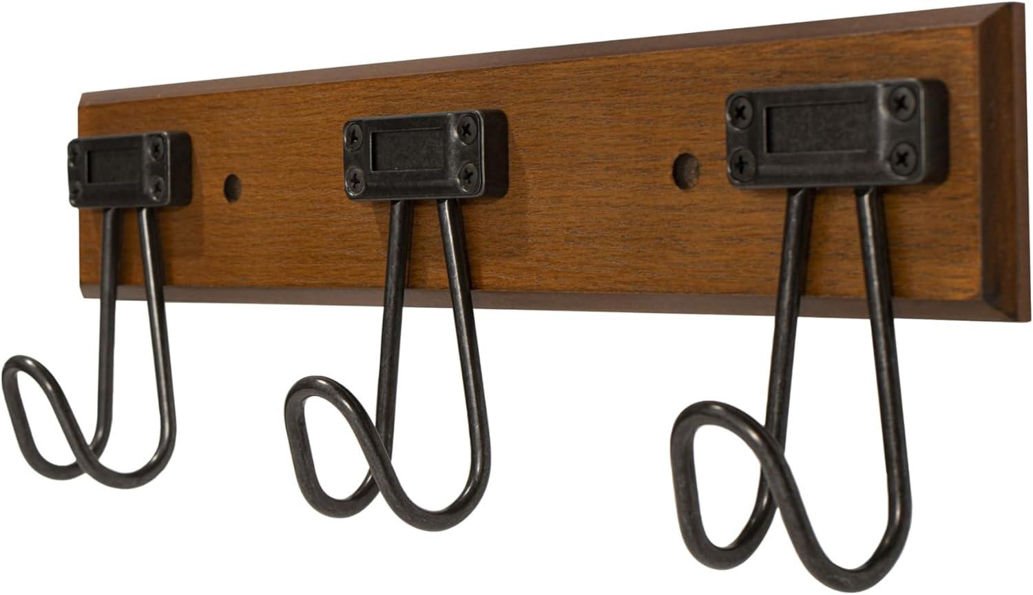 Grazio 3 - FantasHome 16” Label Wall Mounted Hook Rack with 3 Hooks – Brown/Black