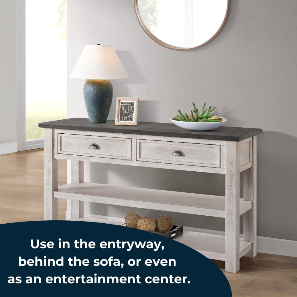 Coastal Rectangular Wooden Console Table with 2 Drawers, White and Gray- Saltoro Sherpi