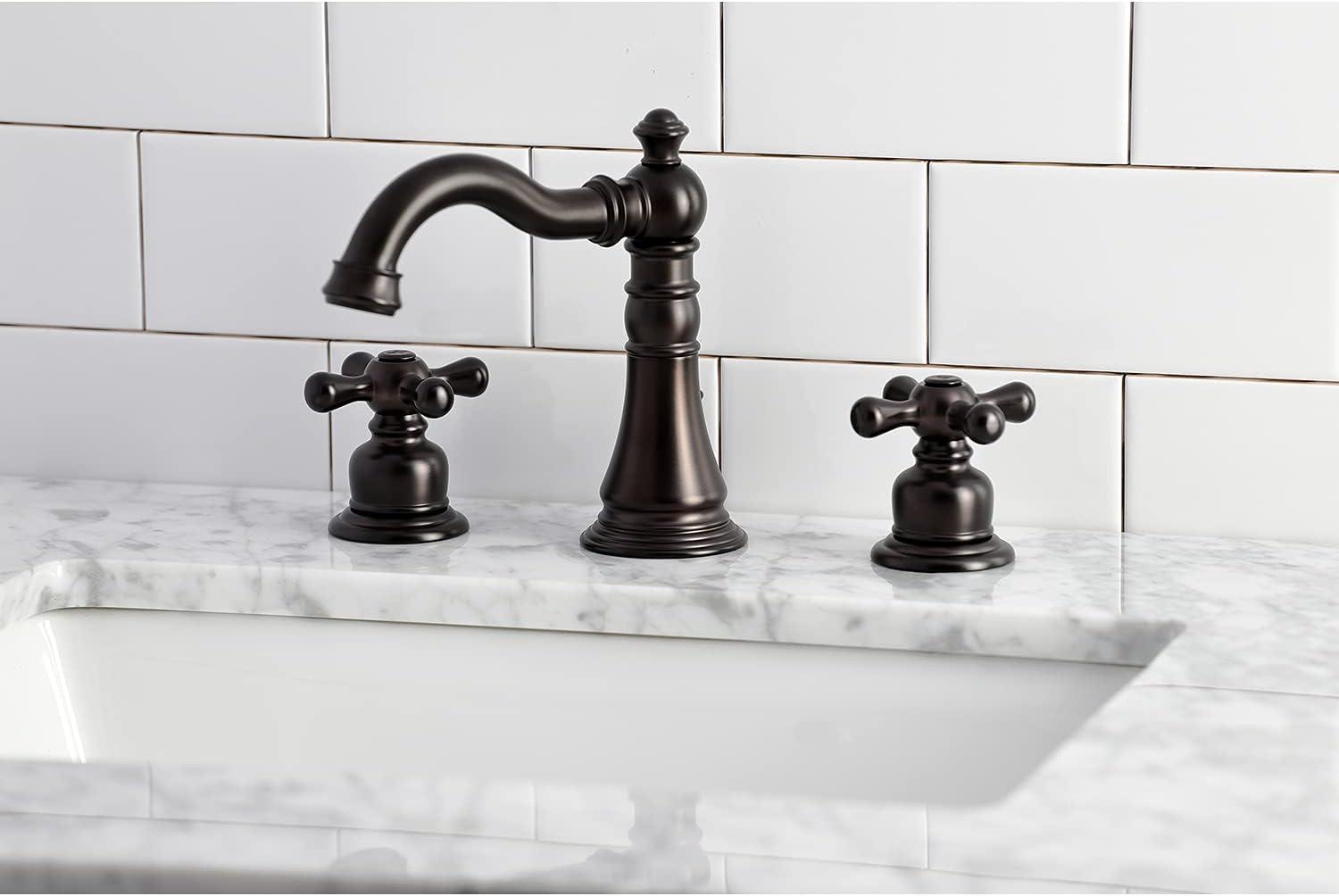 Kingston Brass American Classic Two-Handle 3-Hole Deck Mount Widespread Bathroom Faucet with Pop-Up Drain