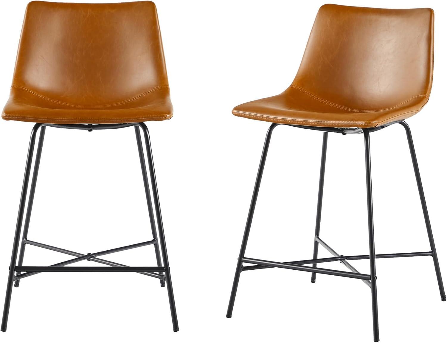 Walker Edison 23.9" Upholstered Fabric Counter Stool in Whiskey Brown (Set of 2)