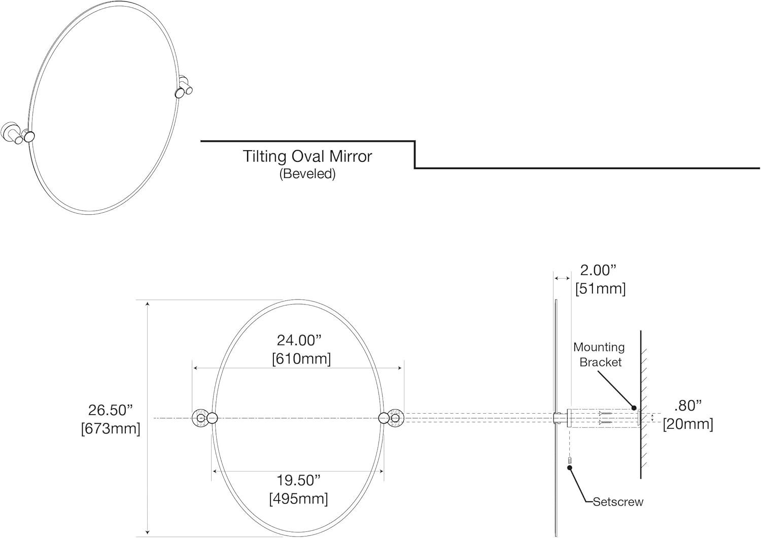 Glam Modern & Contemporary Bathroom Vanity | 26.50"H Frameless Oval Mirror