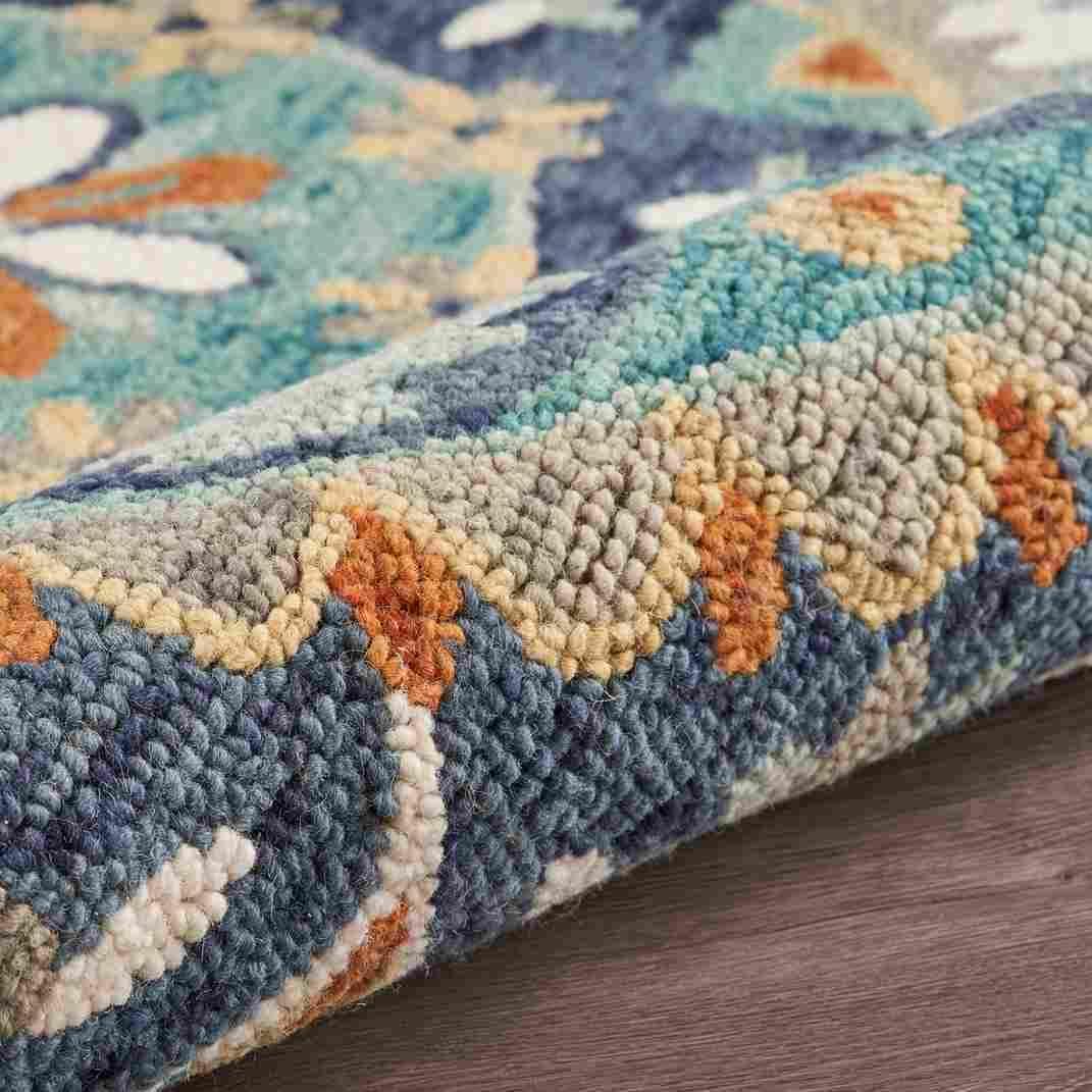 Ox Bay Elle 4' Round Teal/Blue Floral Medallion Indoor Area Rug