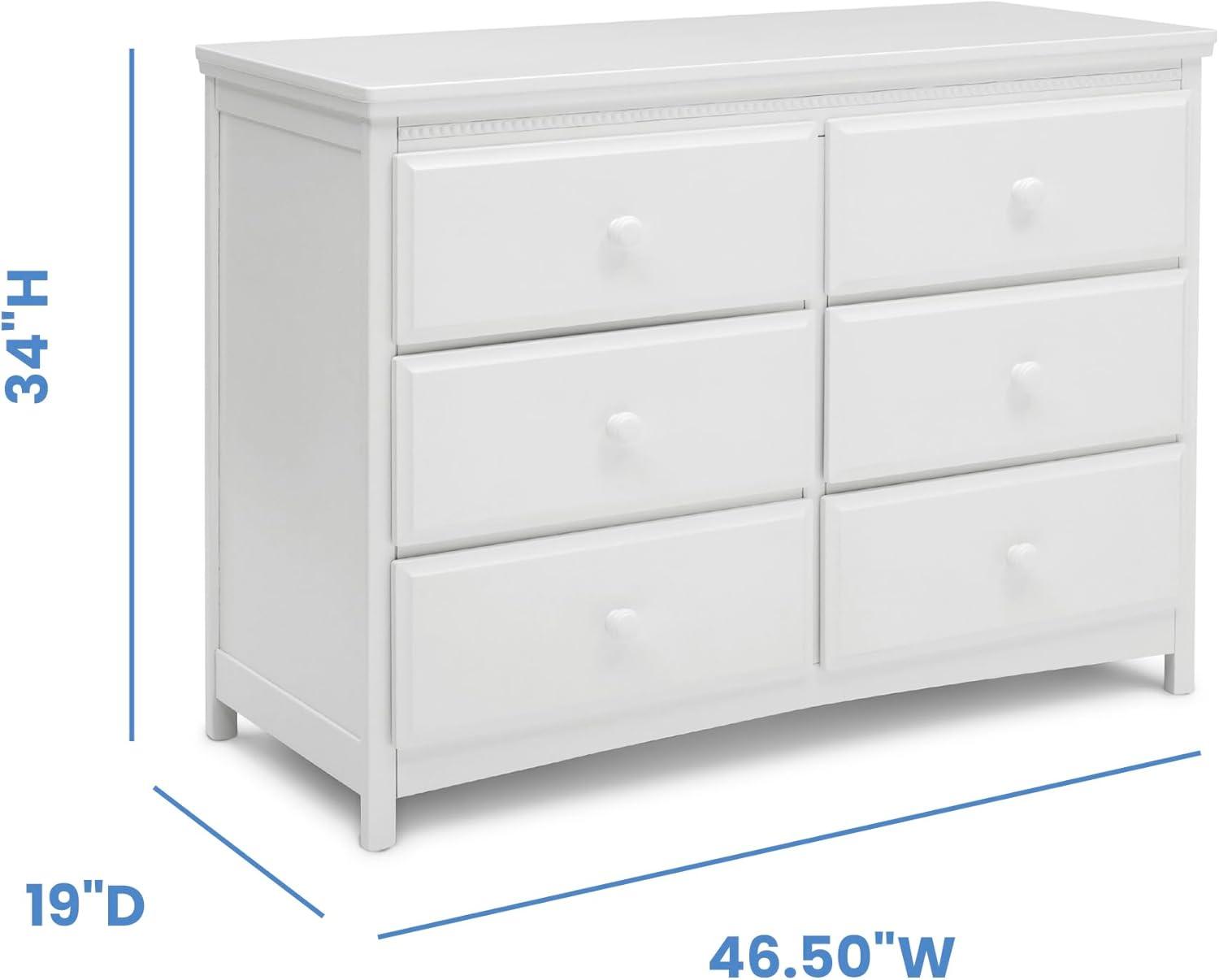 Bianca White 6-Drawer Nursery Dresser with Interlocking Drawers