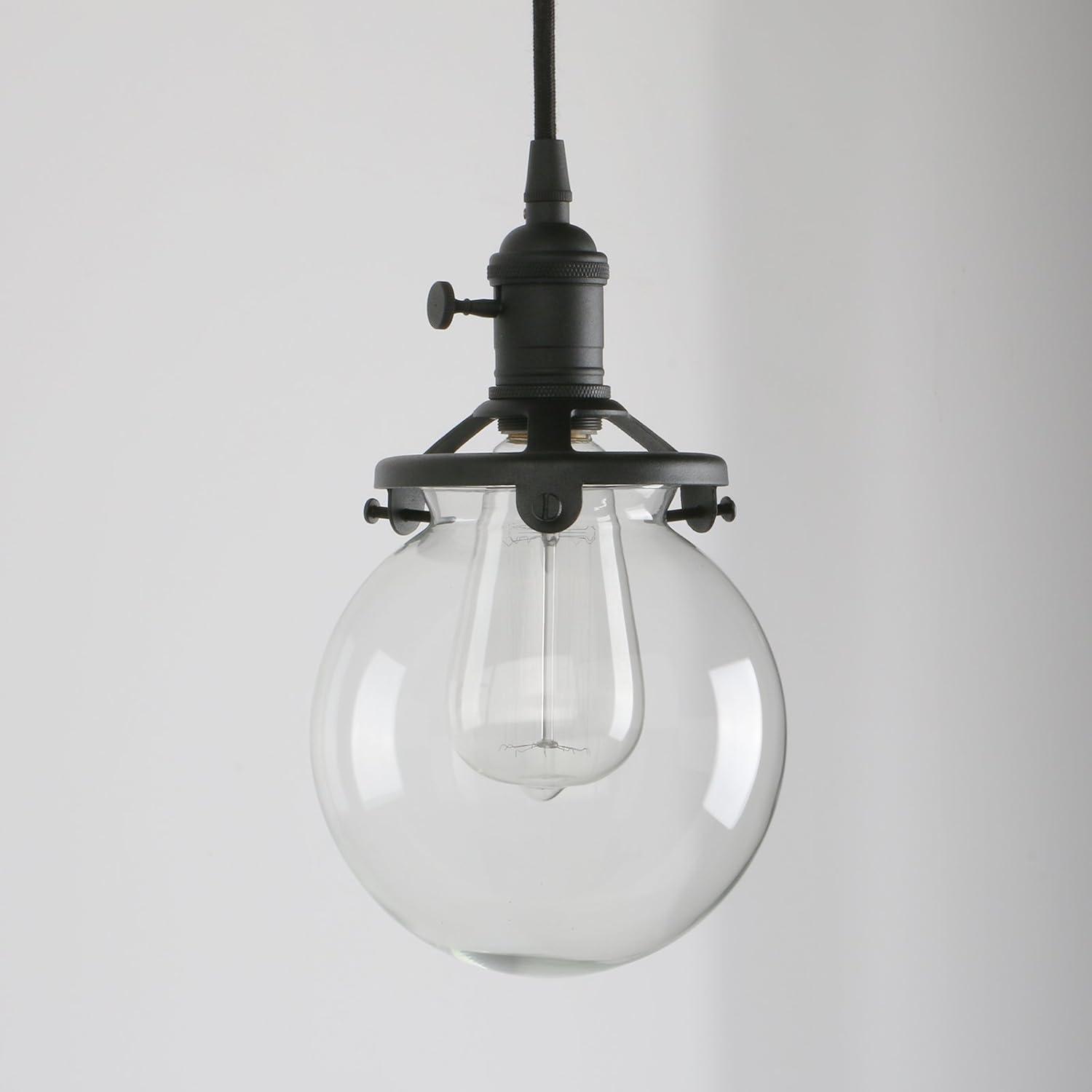 PERMO Vintage Rustic Industrial 3-Lights Kitchen Island Chandelier Triple 3 Heads Pendant Hanging Ceiling Lighting Fixture with Funnel Flared Clear Glass Shade (Black)