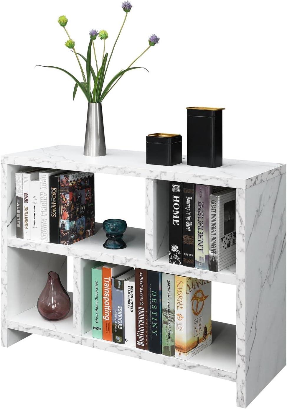 Northfield Console Three-Tier Bookcase in White Faux Marble Wood Finish