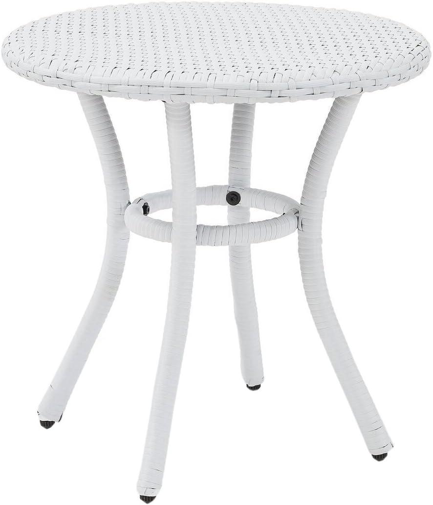 Crosley Palm Harbor Outdoor Wicker Round Side Table in White: UV-Resistant, Powder-Coated Steel Frame